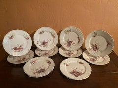 Set of 12 Havilland- Limoges Dinner Plates, Six Fish and Crustacean Designs