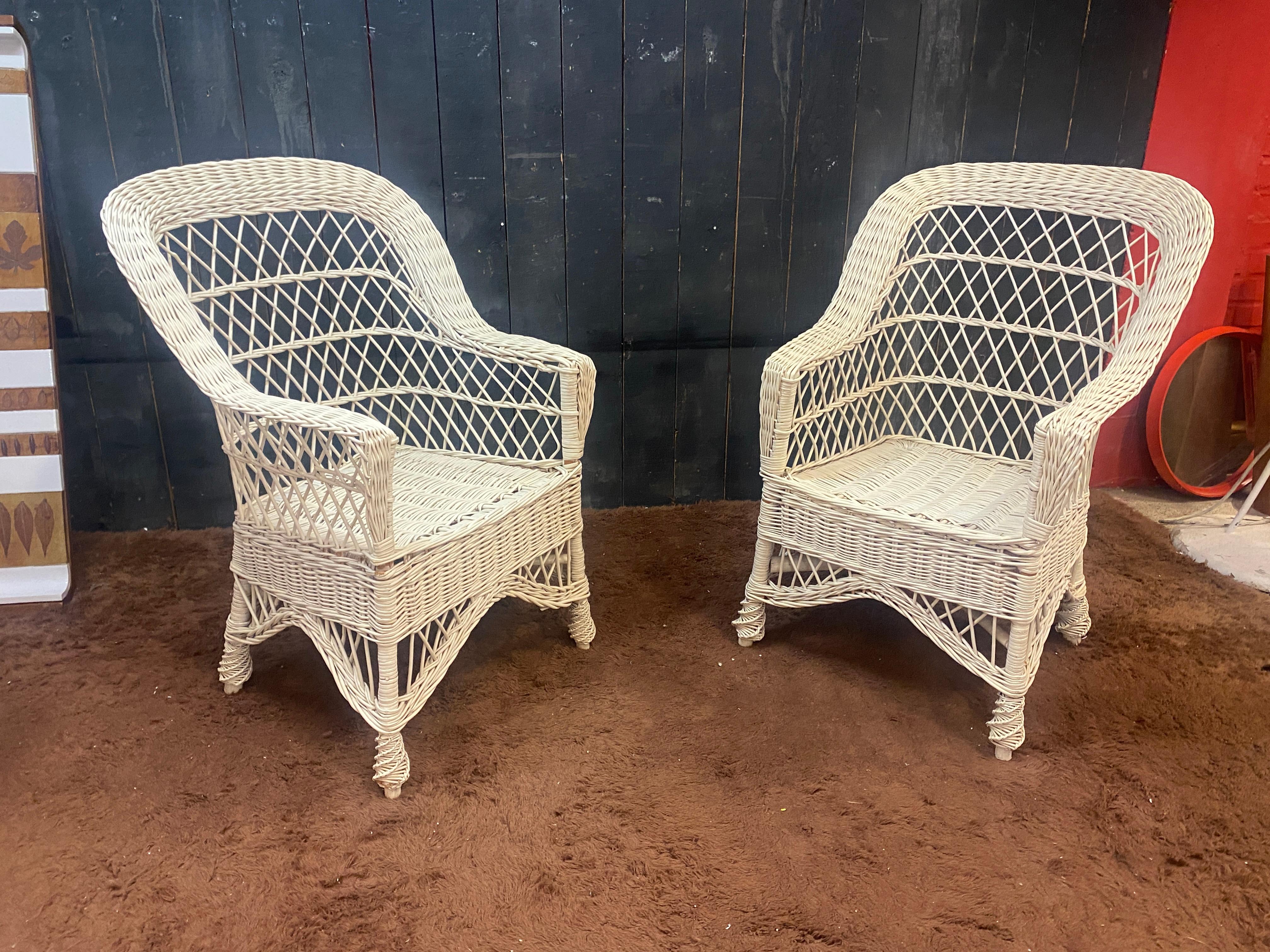 Mid-Century Modern Rare ensemble de 10 fauteuils de véranda en rotin circa 1970/1980 Très bon état d'usage en vente