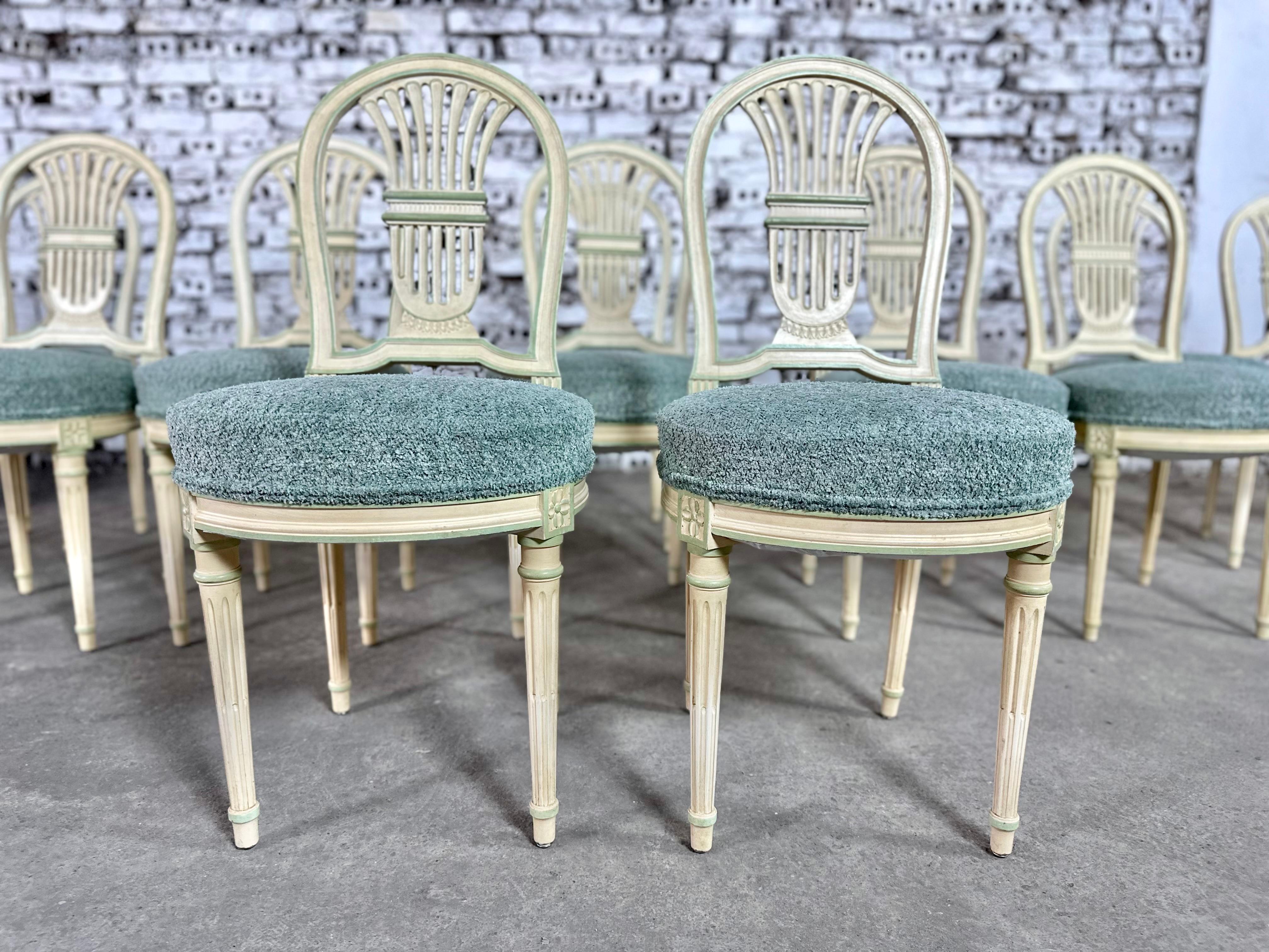 French Rare Set of 12 Renewed Louis XVI Baloon Dining Chairs