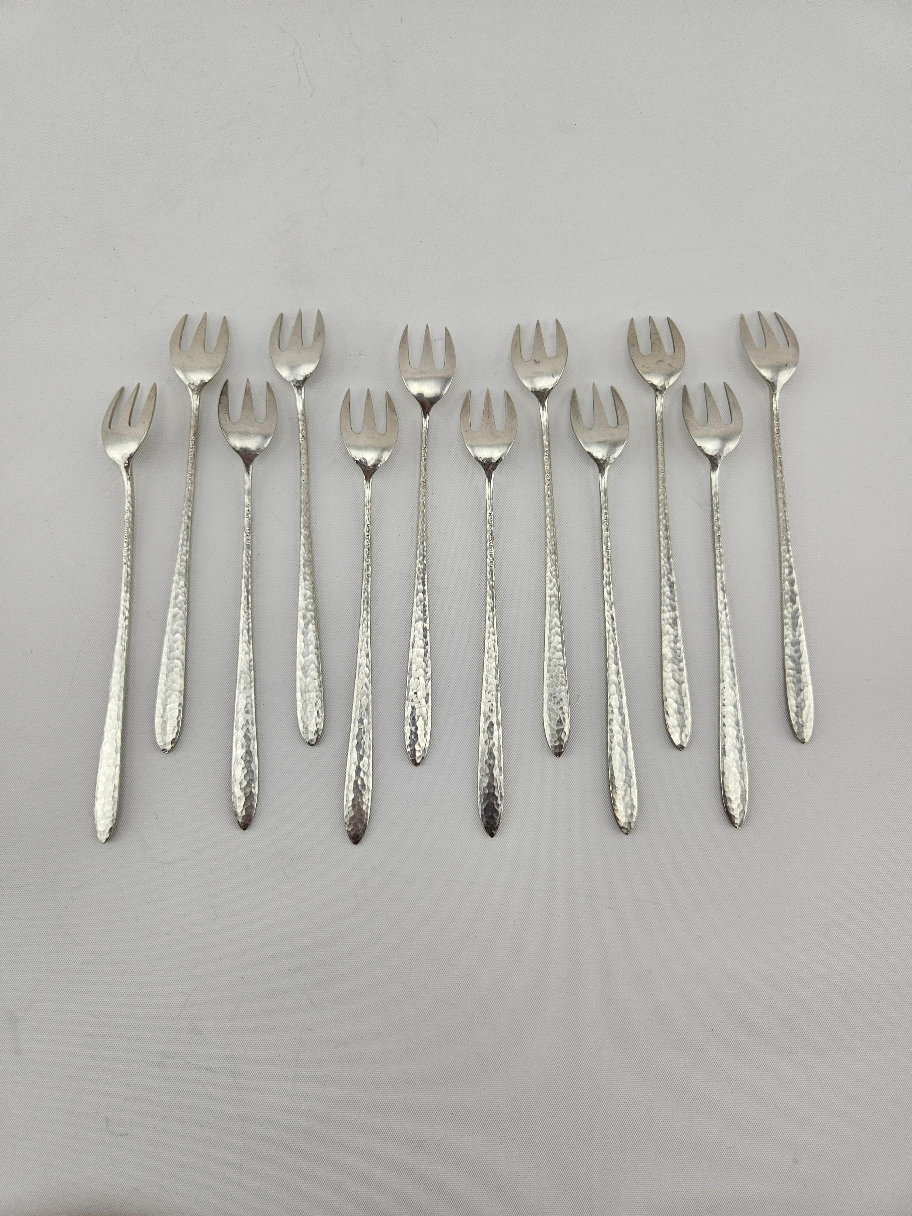 Mid-20th Century Rare Set of 12 Sterling Silver Tiffany & Co Olive Forks For Sale