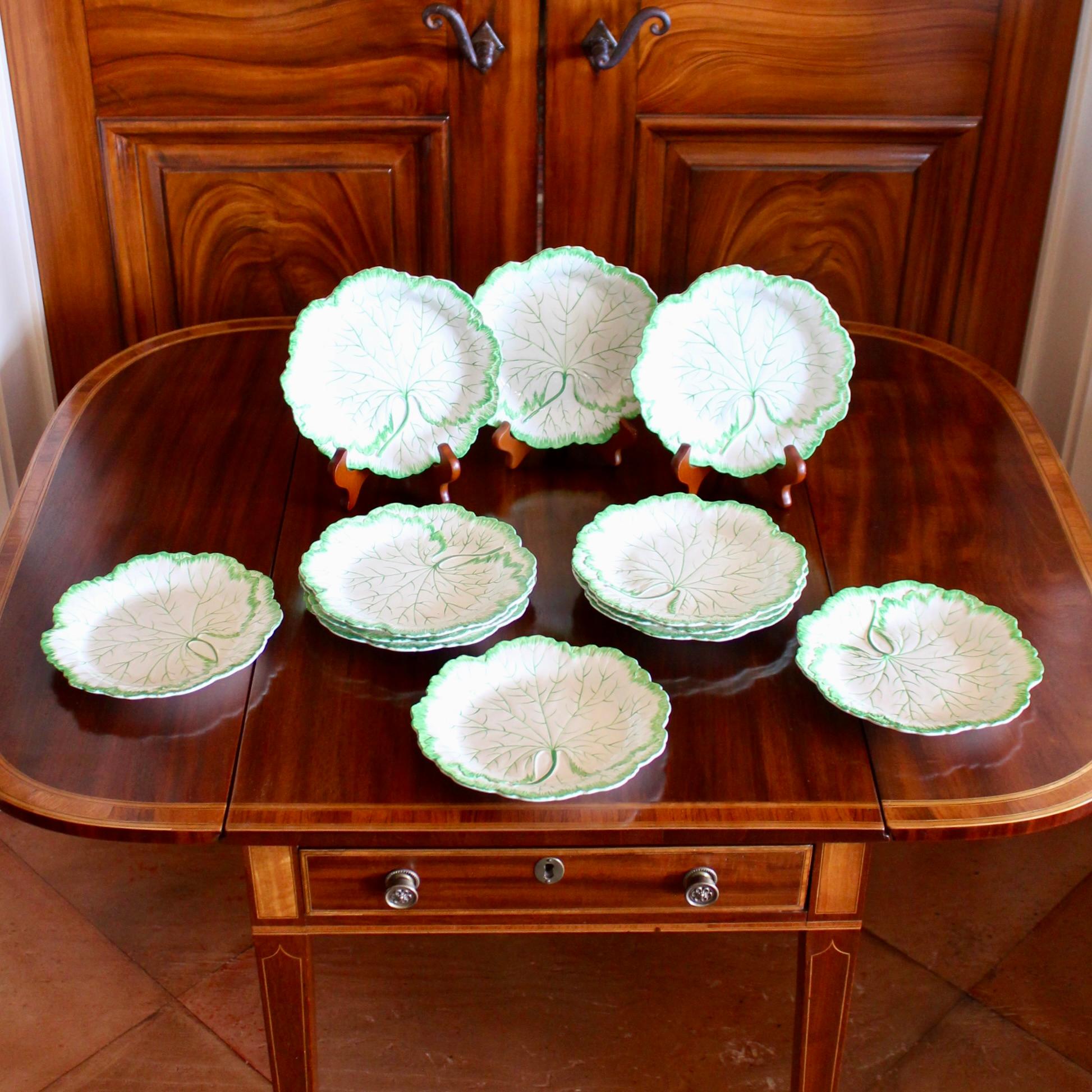 Rare Set Of 12 Wedgwood White Majolica Geranium Leaf Dessert Plates 3