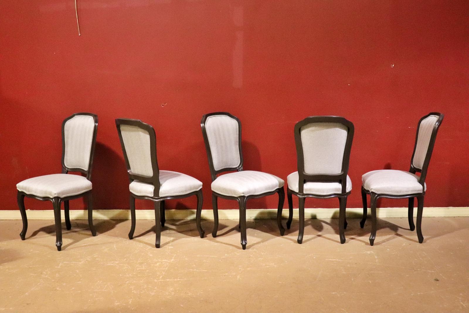 Rare Set of 14 French Louis XV Style Dark Walnut Upholstered Dining Chairs  1