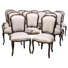 Rare Set of 14 French Louis XV Style Dark Walnut Upholstered Dining Chairs Rare Set of 14 French Louis XV Style Dark Walnut Upholstered Dining Chairs