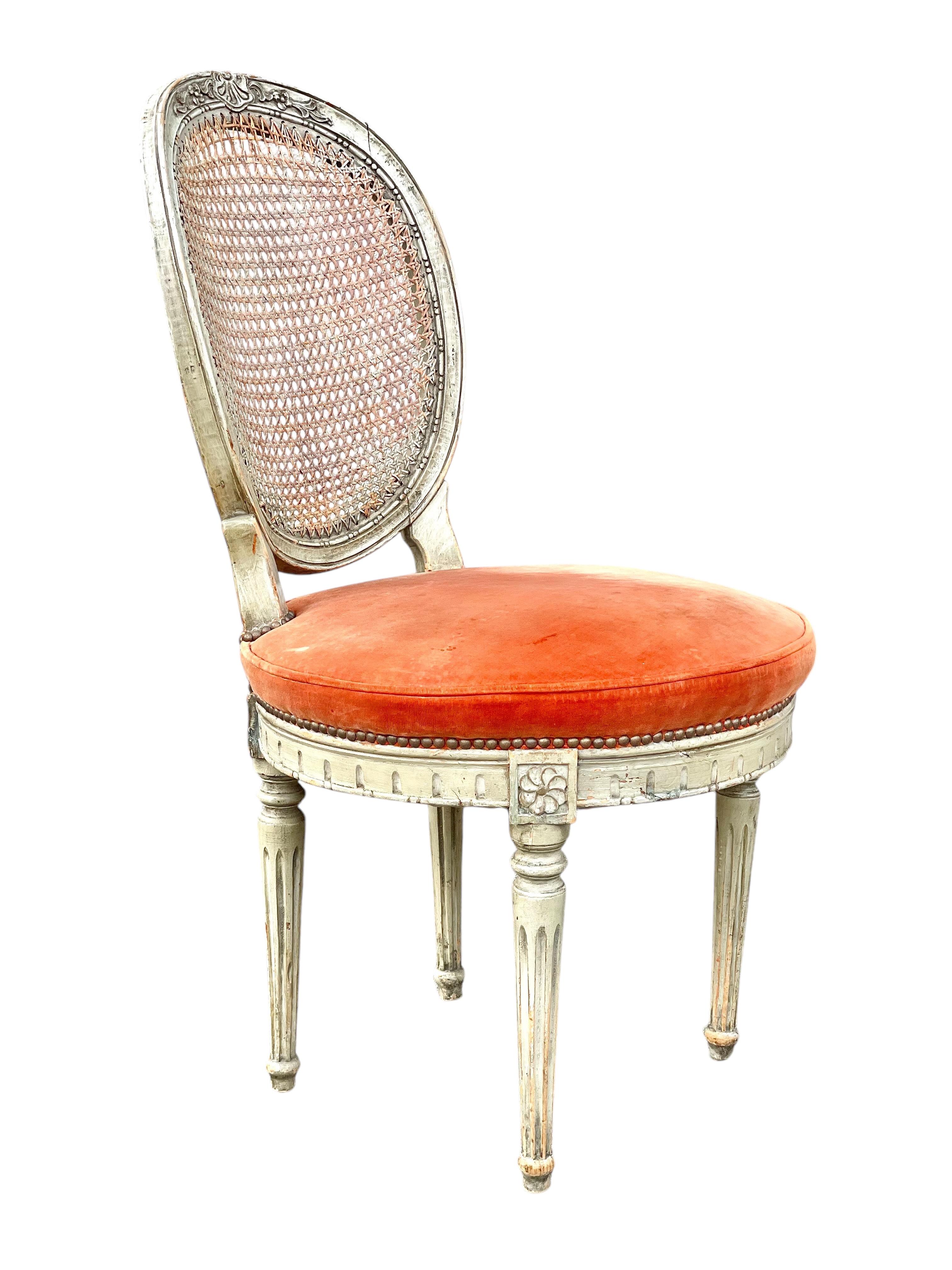 Rare Set of 14 Louis XVI Period Dining Chairs with Cane Back and Velvet Seats For Sale 2