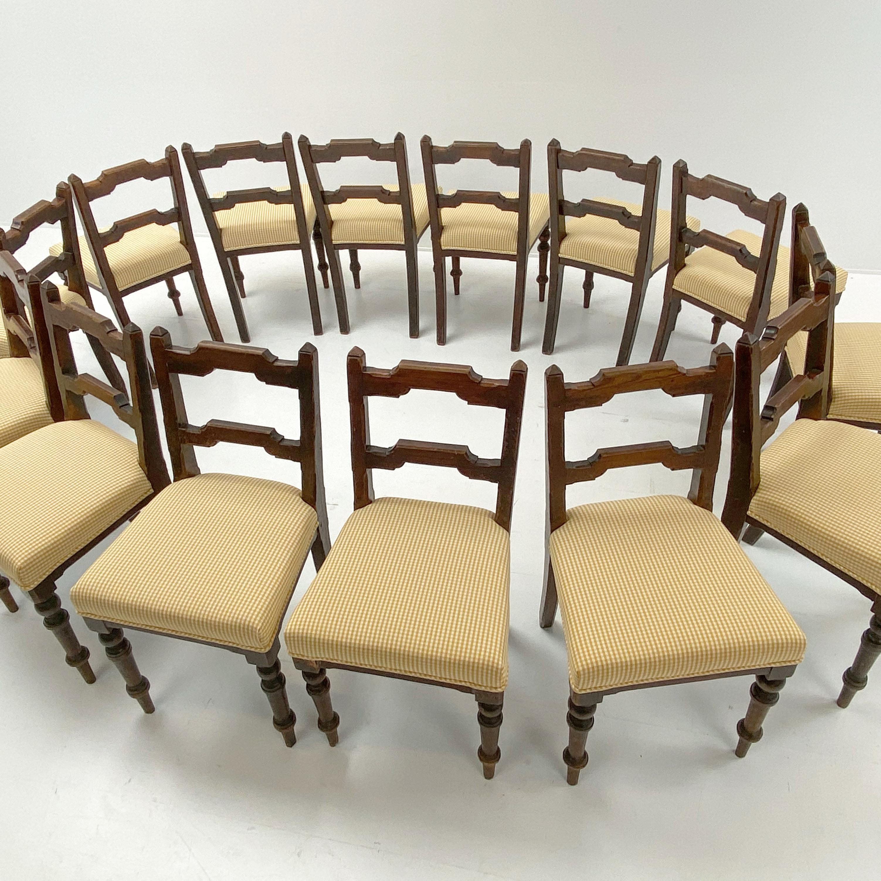 Rare Set of 14 Rustic Chairs in Pine with New Upholstery, Ireland 7