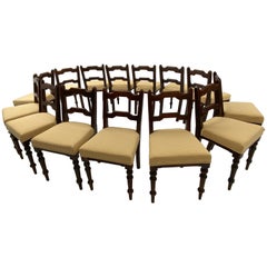 Antique Rare Set of 14 Rustic Chairs in Pine with New Upholstery, Ireland