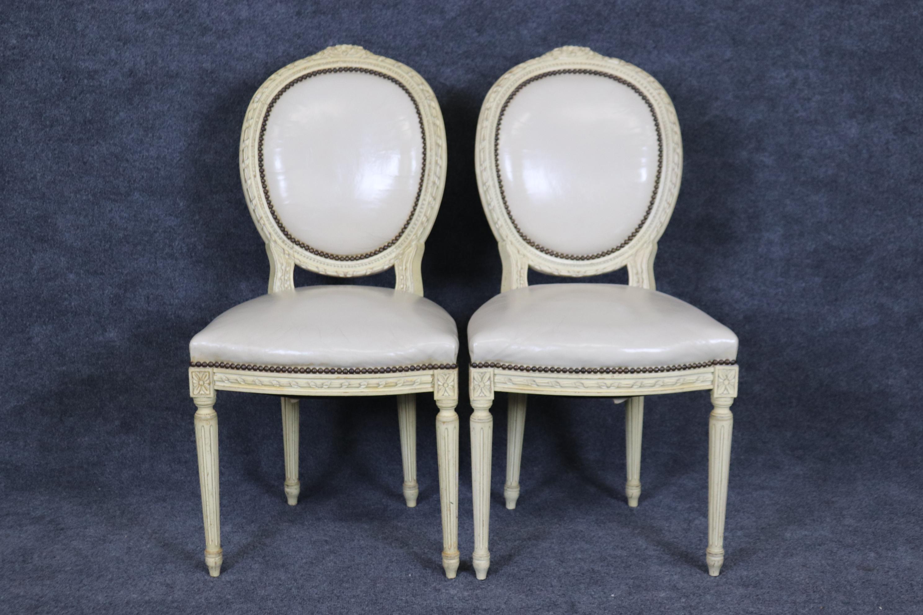 Walnut Rare Set of 16 Carved Creme Painted Cameo Back French Louis XVI Dining Chairs  For Sale