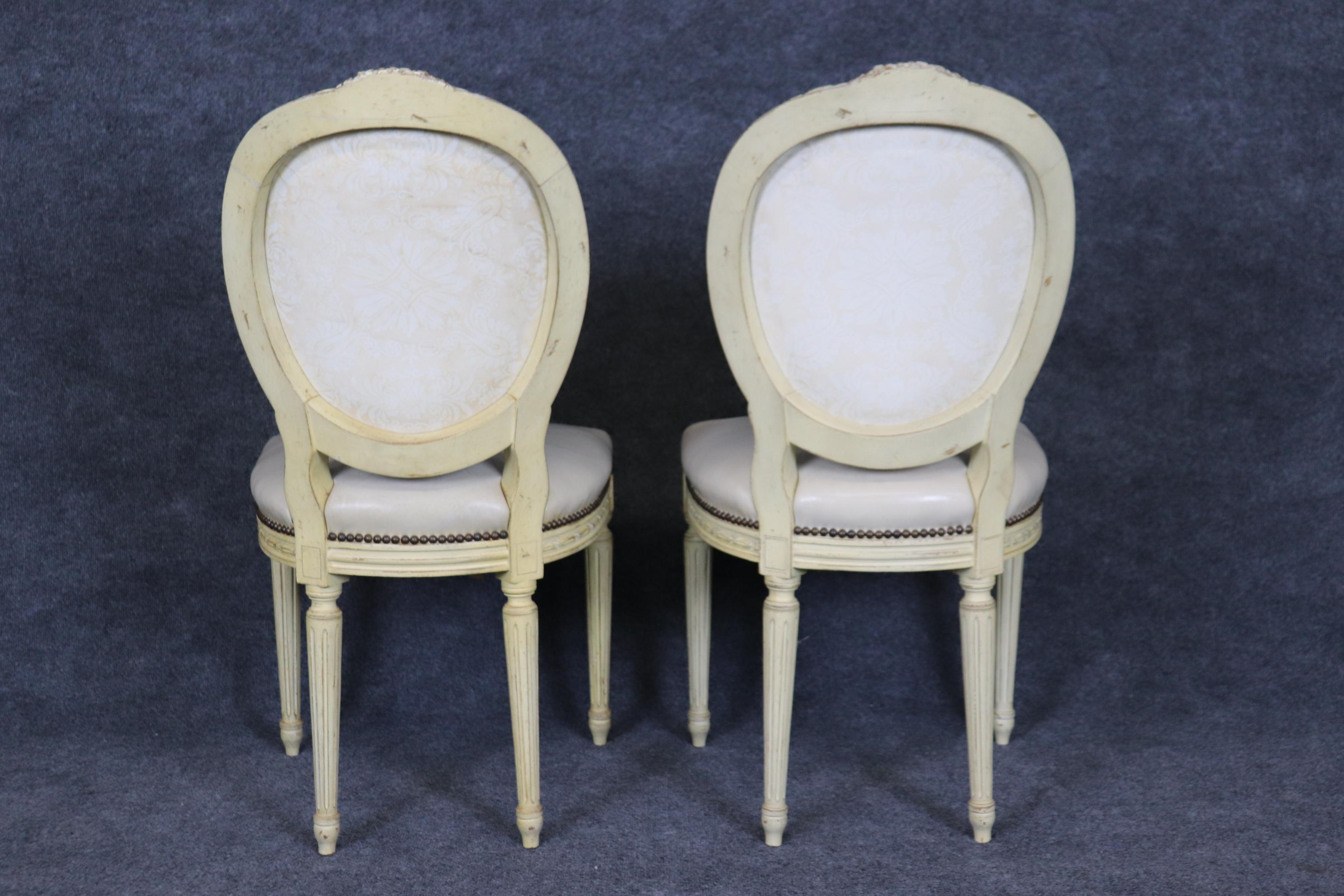 Rare Set of 16 Carved Creme Painted Cameo Back French Louis XVI Dining Chairs  For Sale 2