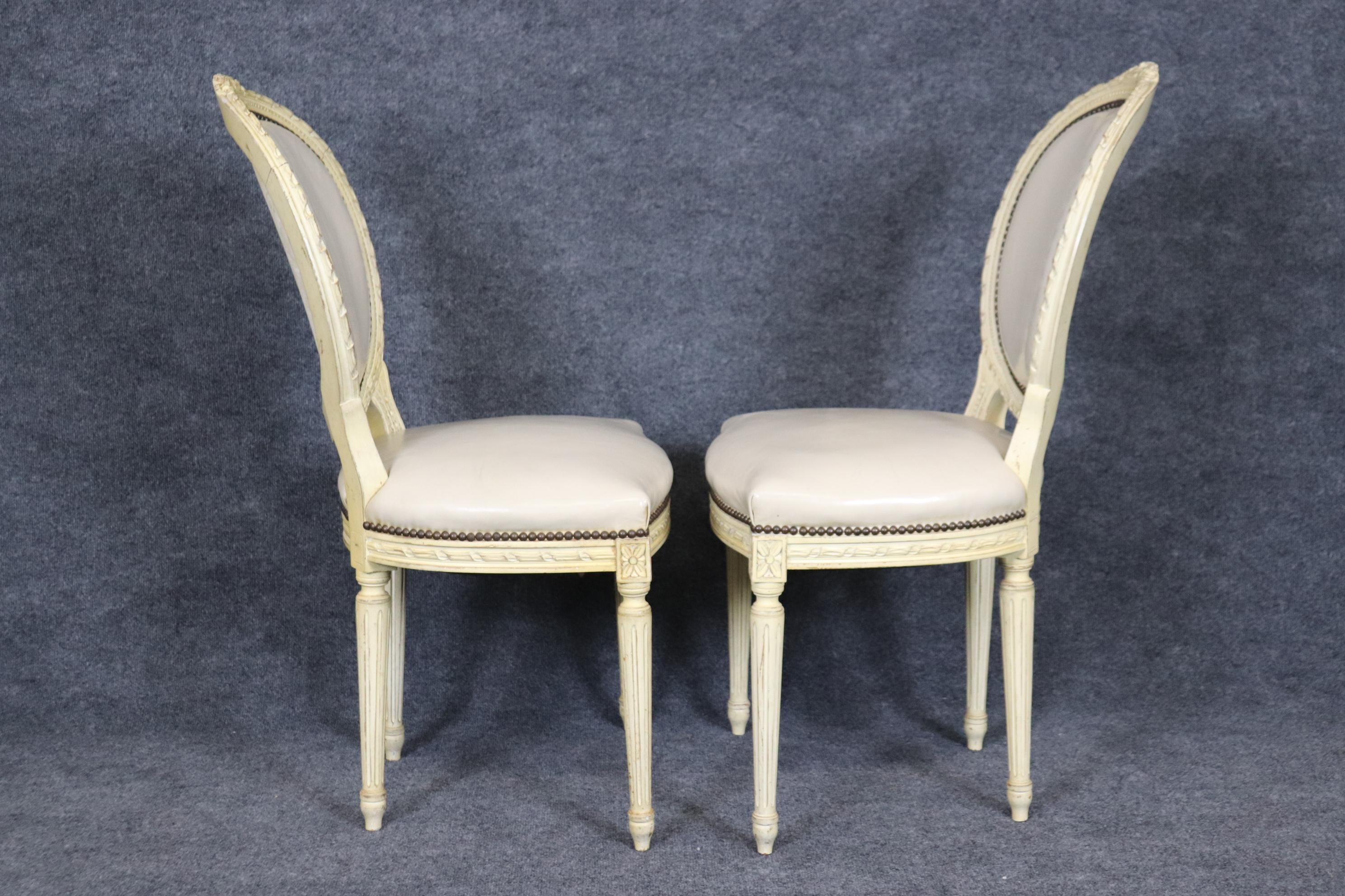 Rare Set of 16 Carved Creme Painted Cameo Back French Louis XVI Dining Chairs  For Sale 3