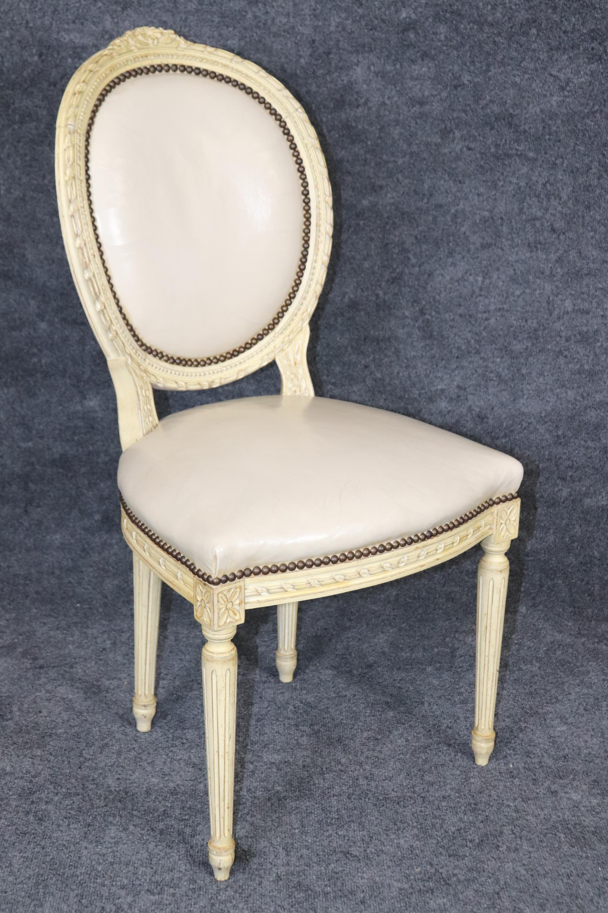 Rare Set of 16 Carved Creme Painted Cameo Back French Louis XVI Dining Chairs  For Sale 4