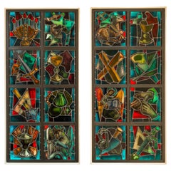 Rare Set of 17 Stained Glass Works of Art by Max Ingrand
