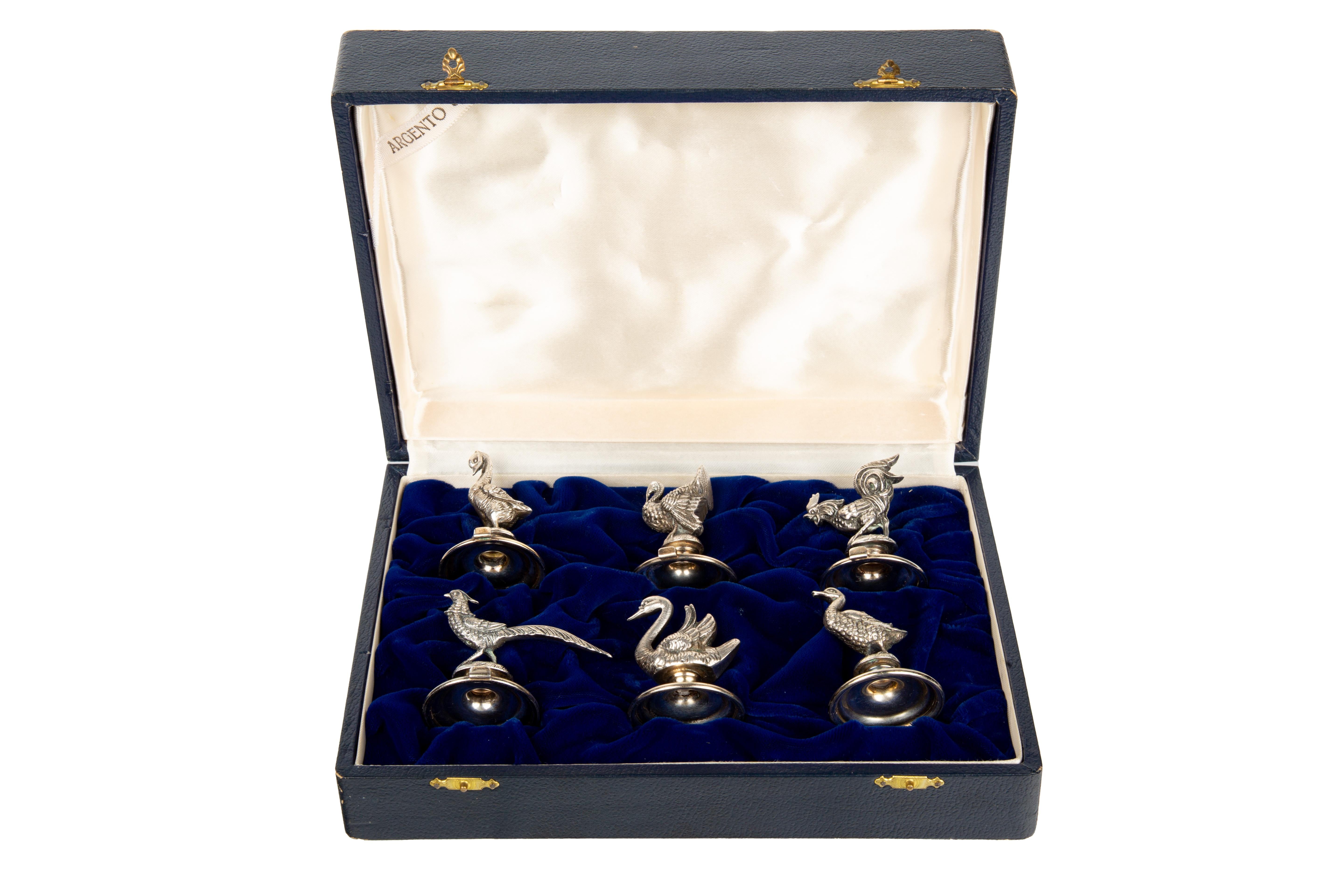 Rare Set of 18 Italian Silver Bird or Fowl Place Card Holders For Sale 5