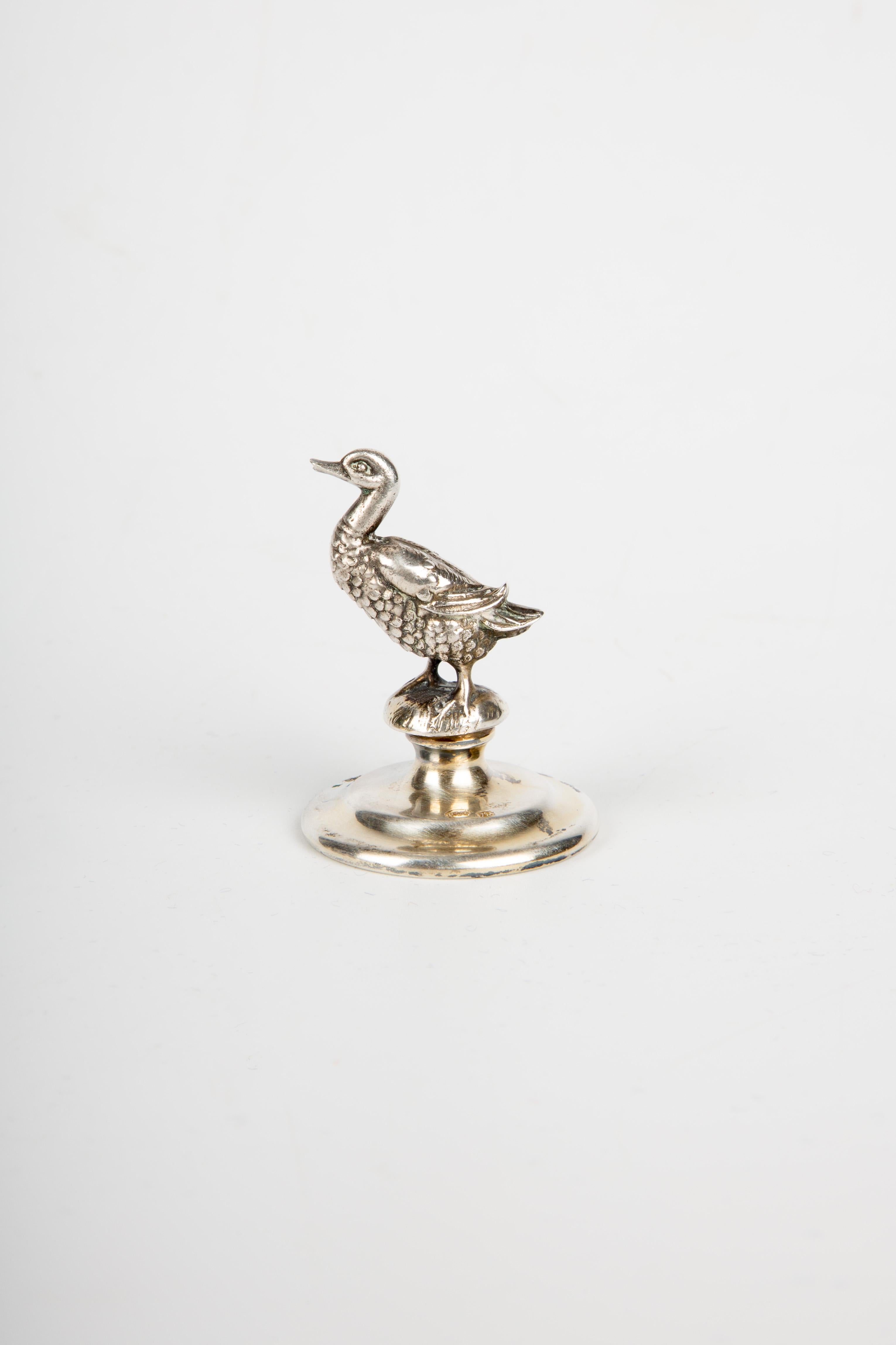 20th Century Rare Set of 18 Italian Silver Bird or Fowl Place Card Holders For Sale