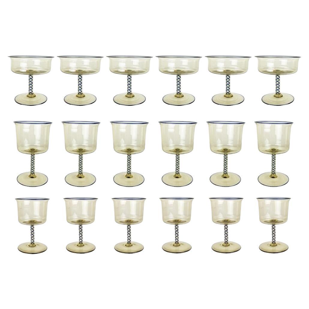 rare set of 18 Murano glass goblets by Vittorio Zecchin for Pauly & Co, 1930s For Sale