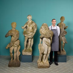 Rare Set of 18th Century Four Seasons Carved Marble Statues