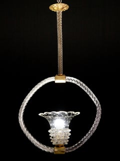 Rare Set of 2 Art decò Barovier Chandelier Rostrato and Bullicante Murano, 1940s