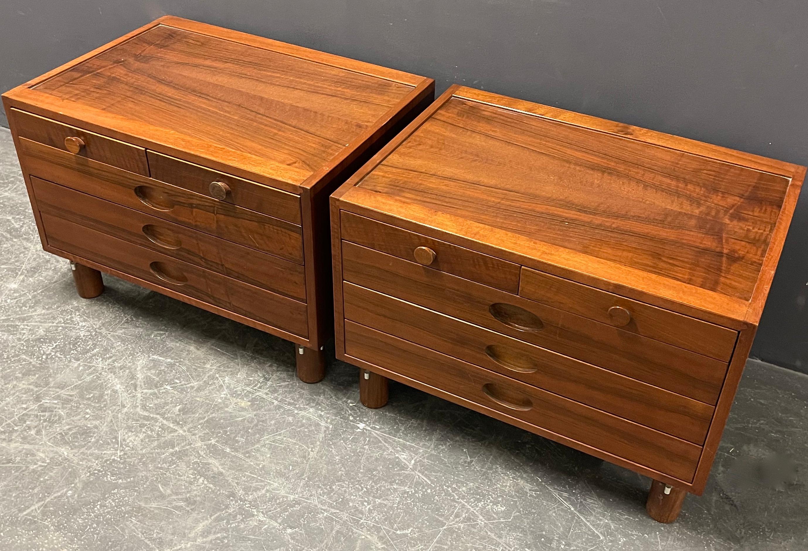nice set of two chests of drawers, bedside tables or a low sideboard by gianfanco frattini for bernini. wonderful wood and elegant clear lines.