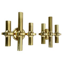 rare Set of 2 Brass tube "TORCH" Wall Lights by GAETANO SCIOLARI, Italy 1970s