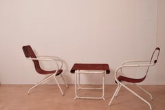 Raro set di 2 sedie e 1 tavolo in metallo di Claude Adrien per MAM Francia anni '40