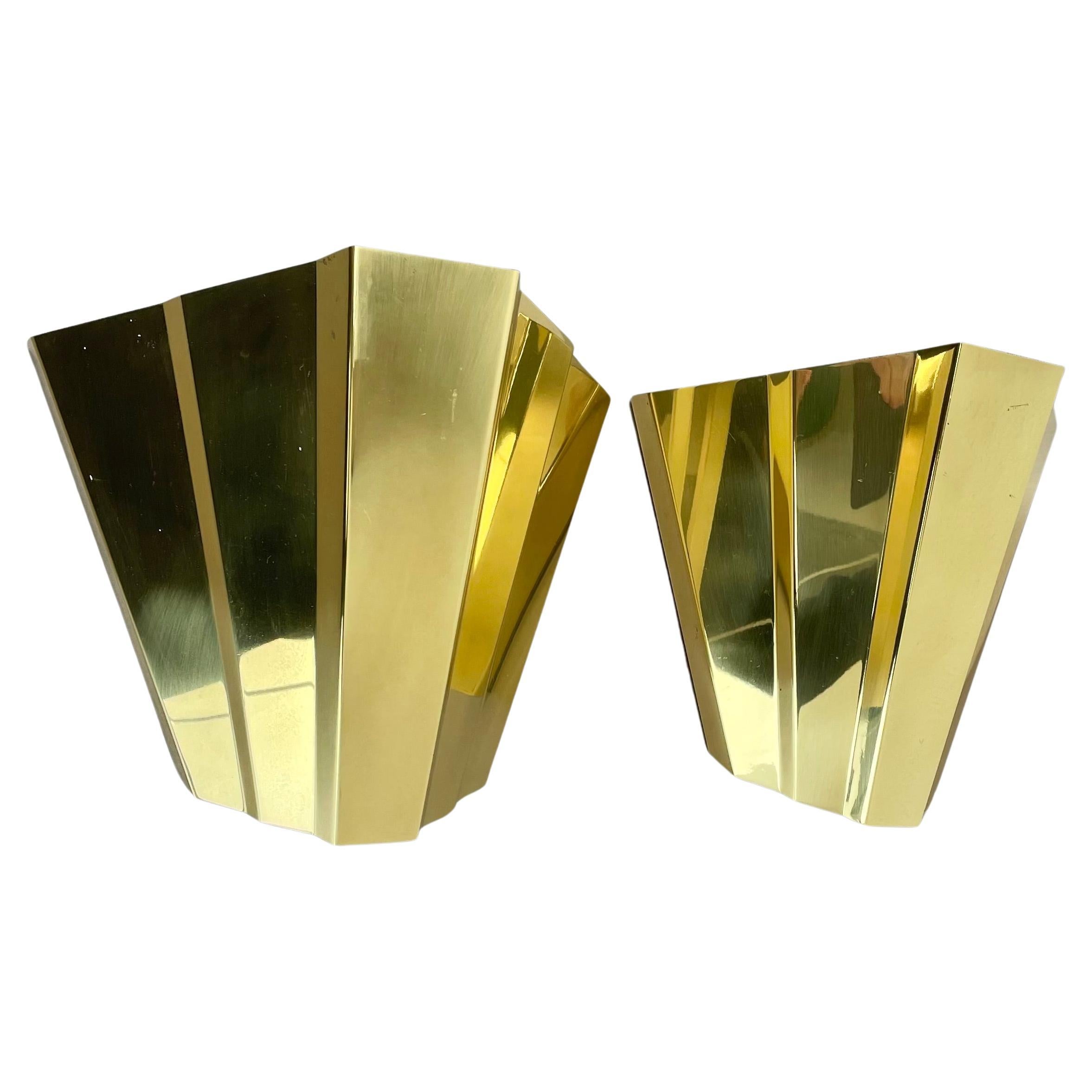 rare Set of 2 CUBIC solid Brass Wall Light Sconces by EGOLUCE, Italy 1980s