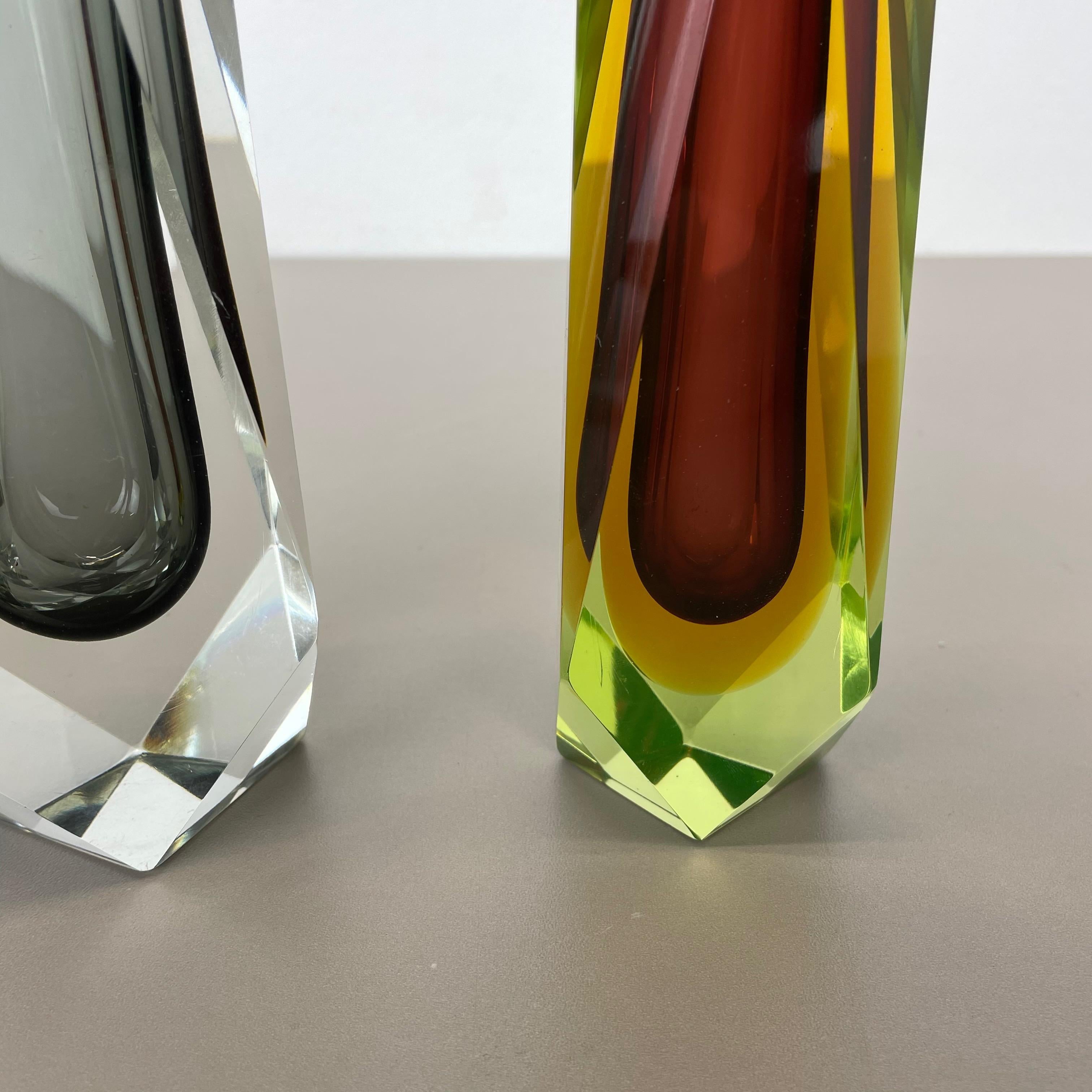 Rare Set of 2 Faceted Murano Glass Sommerso Vases, Italy, 1970s For Sale 6