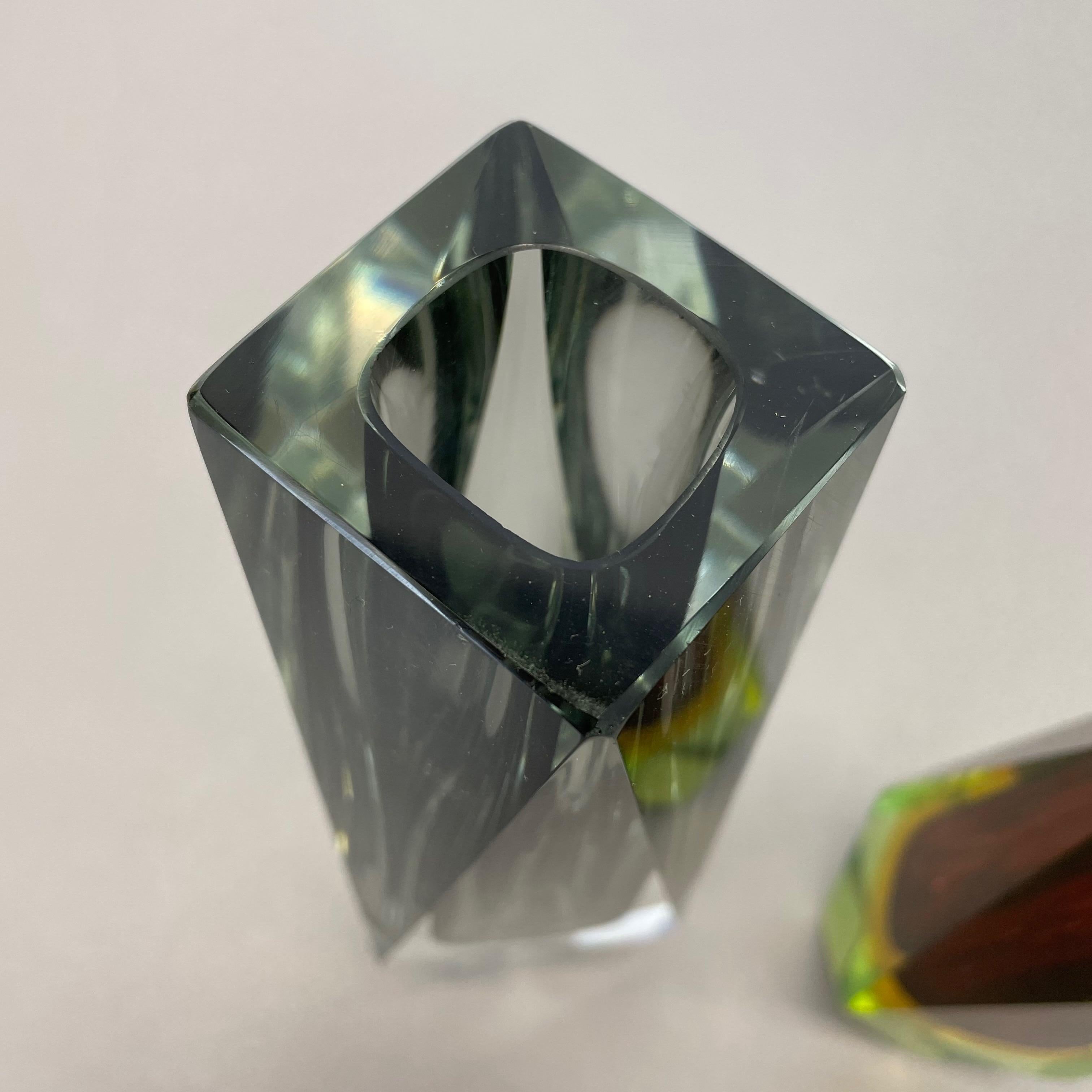 Rare Set of 2 Faceted Murano Glass Sommerso Vases, Italy, 1970s For Sale 7