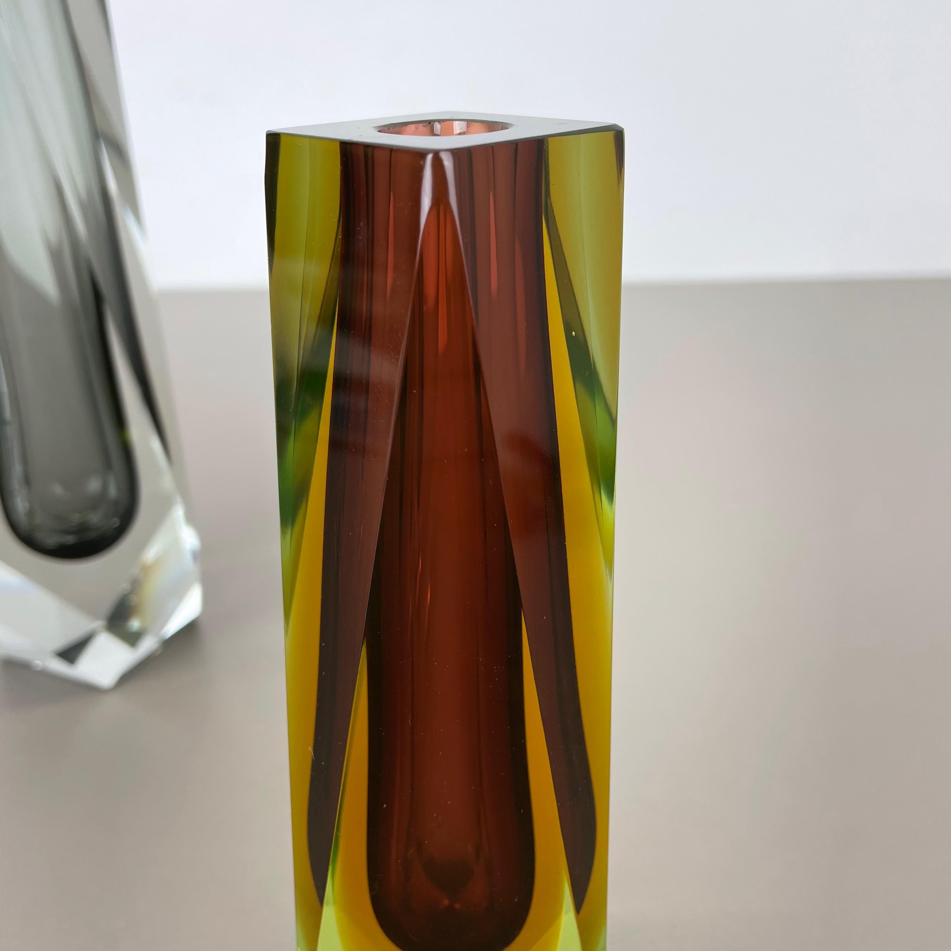 Rare ensemble de 2 vases Sommerso en verre de Murano à facettes, Italie, 1970 en vente 7