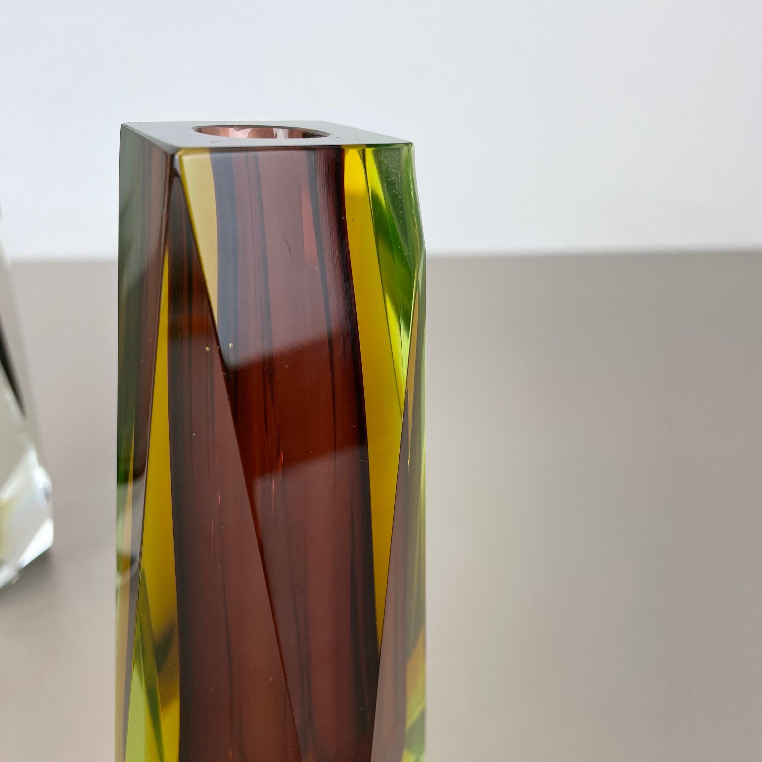 Rare ensemble de 2 vases Sommerso en verre de Murano à facettes, Italie, 1970 en vente 8