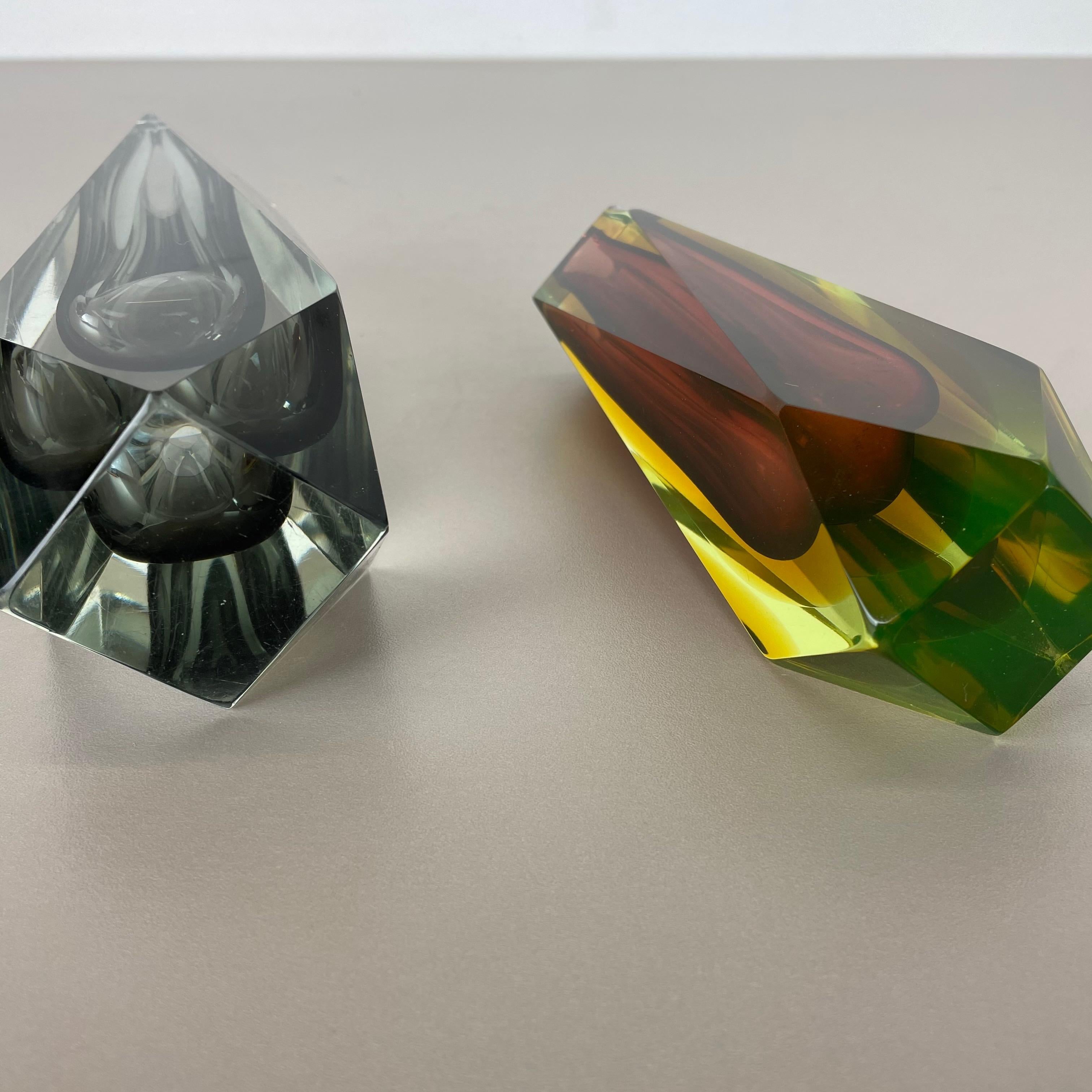 Rare Set of 2 Faceted Murano Glass Sommerso Vases, Italy, 1970s For Sale 13