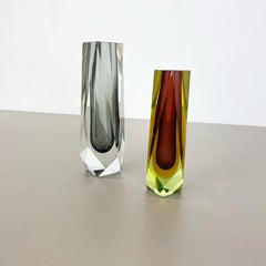 Rare Set of 2 Faceted Murano Glass Sommerso Vases, Italy, 1970s