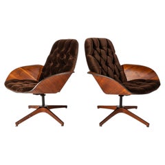 Rare Set of 2 "Mrs." Chairs in Walnut, George Mulhauser, Plycraft, USA, c. 1960s