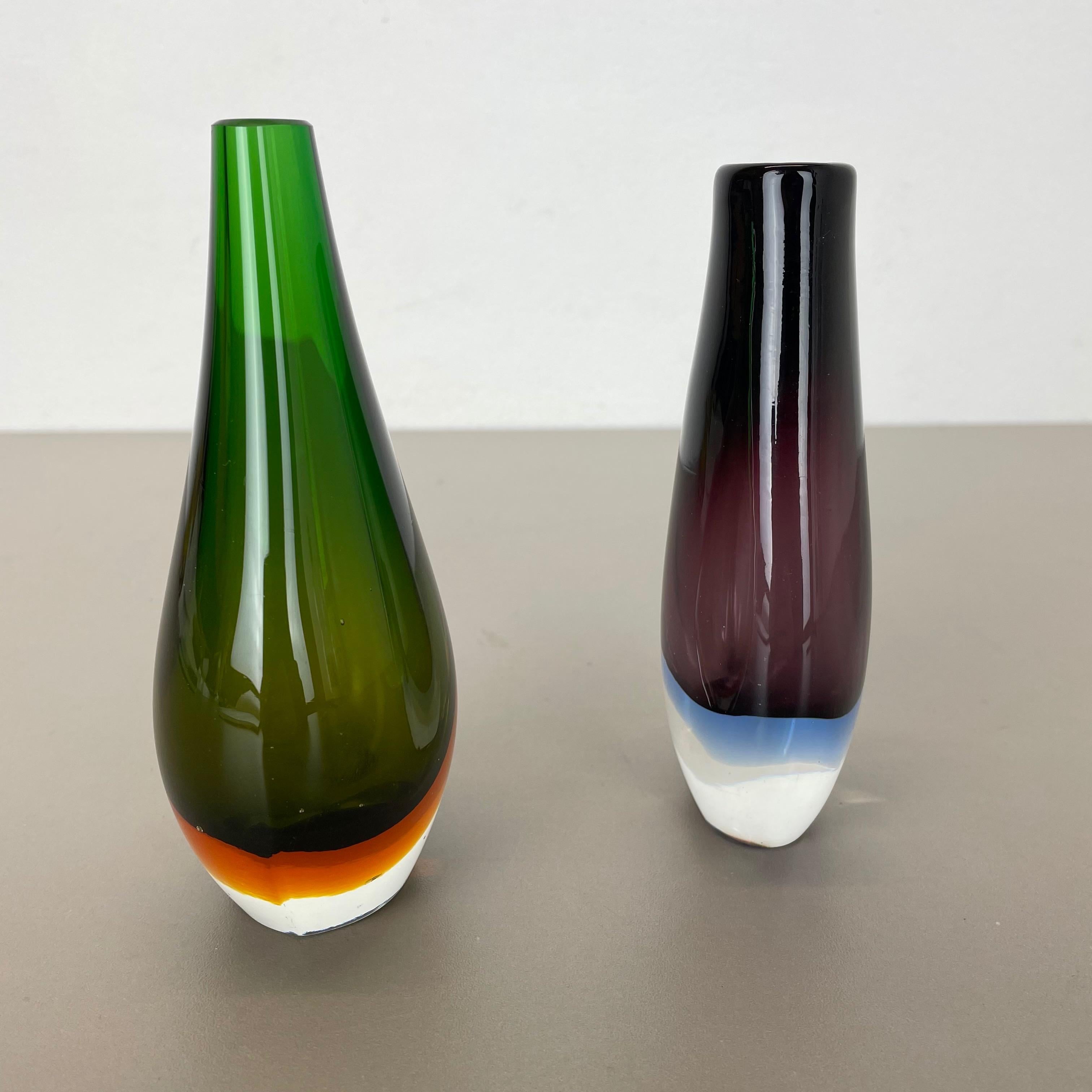 Rare Set of 2 Organic Multicolor Murano Glass Sommerso Vases, Italy, 1970s For Sale 6