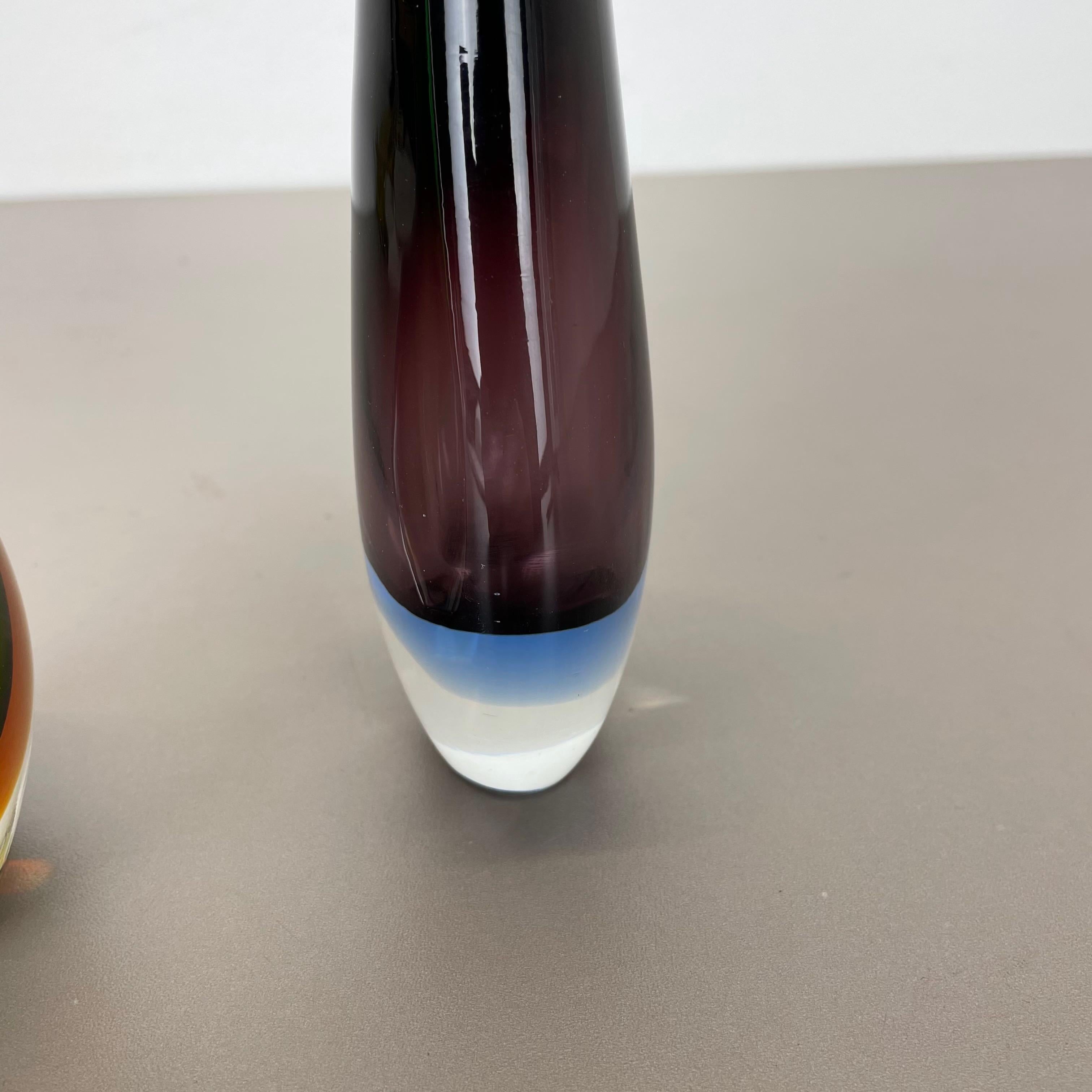 Rare Set of 2 Organic Multicolor Murano Glass Sommerso Vases, Italy, 1970s For Sale 7