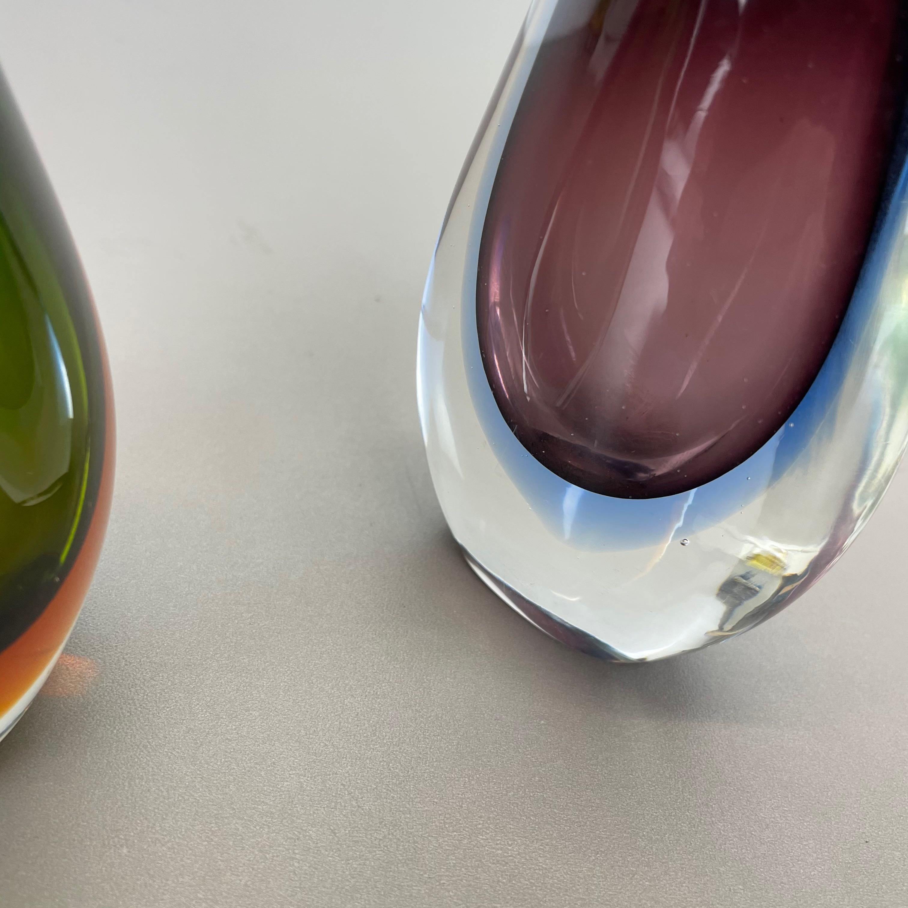 Rare Set of 2 Organic Multicolor Murano Glass Sommerso Vases, Italy, 1970s For Sale 9