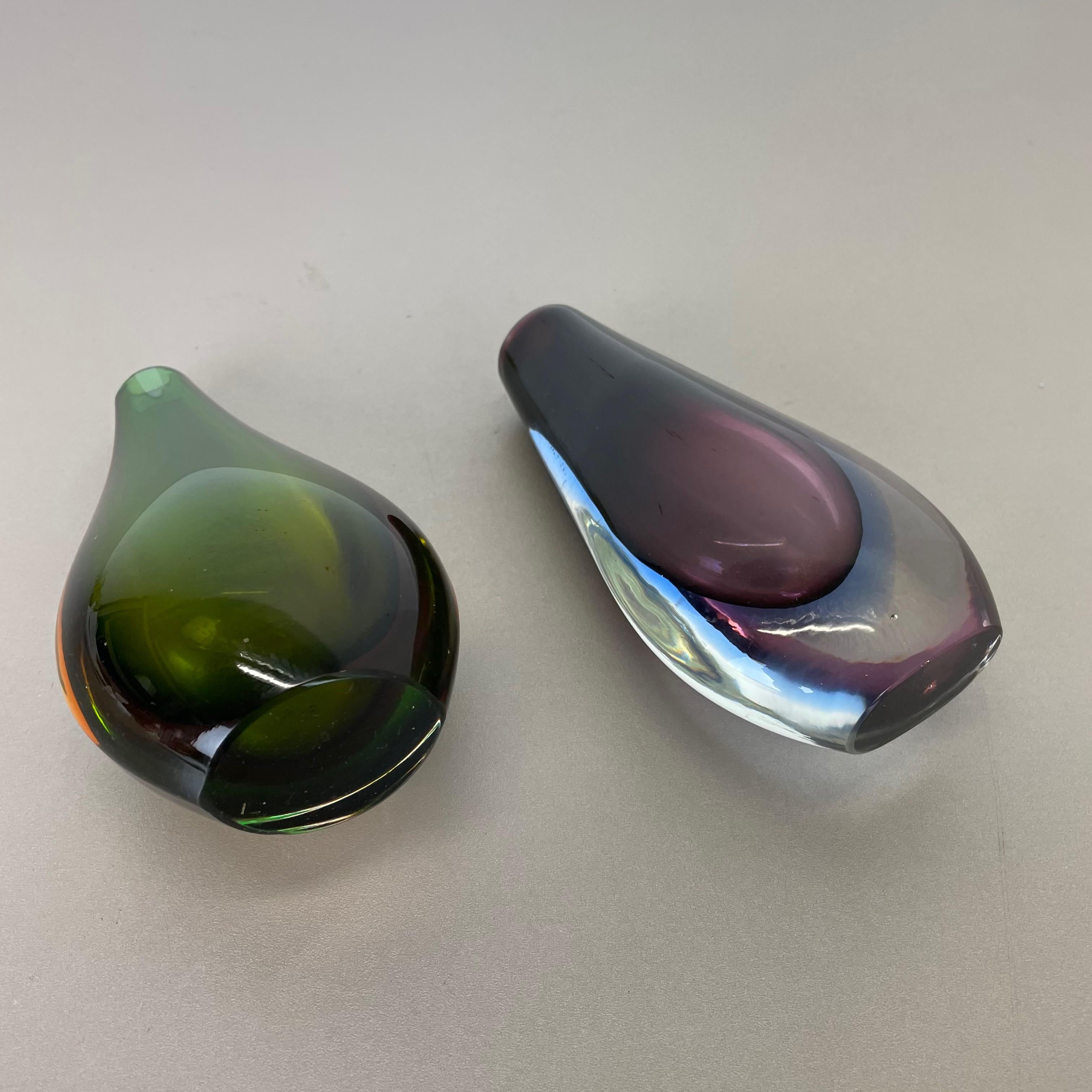 Rare Set of 2 Organic Multicolor Murano Glass Sommerso Vases, Italy, 1970s For Sale 10