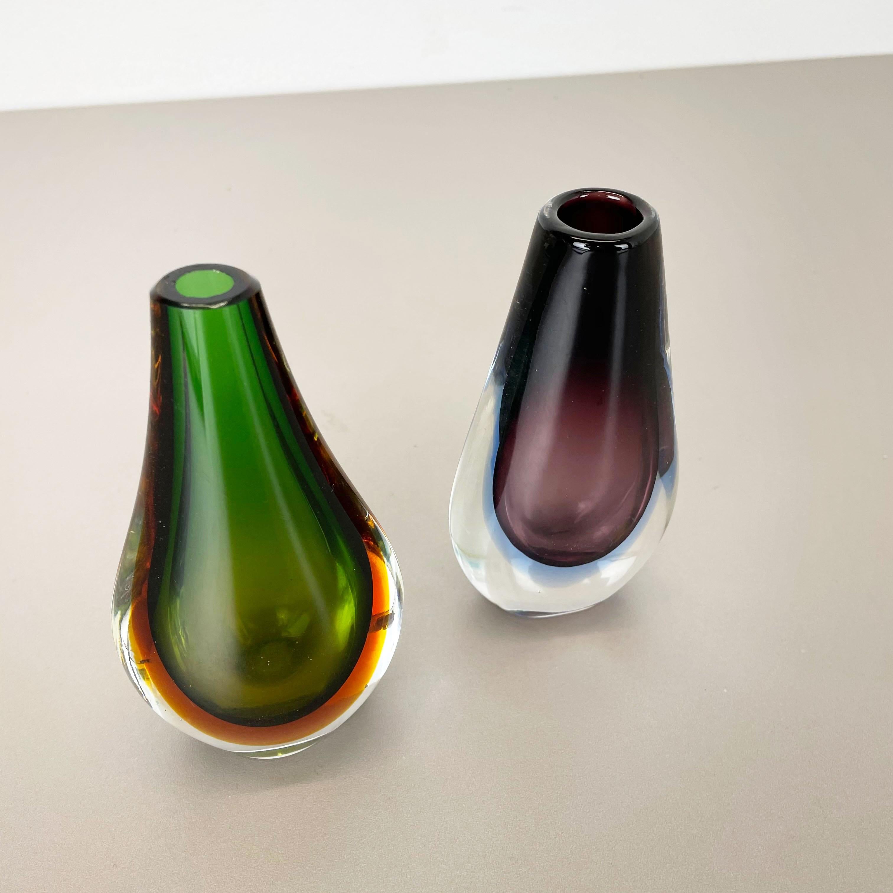 Italian Rare Set of 2 Organic Multicolor Murano Glass Sommerso Vases, Italy, 1970s For Sale