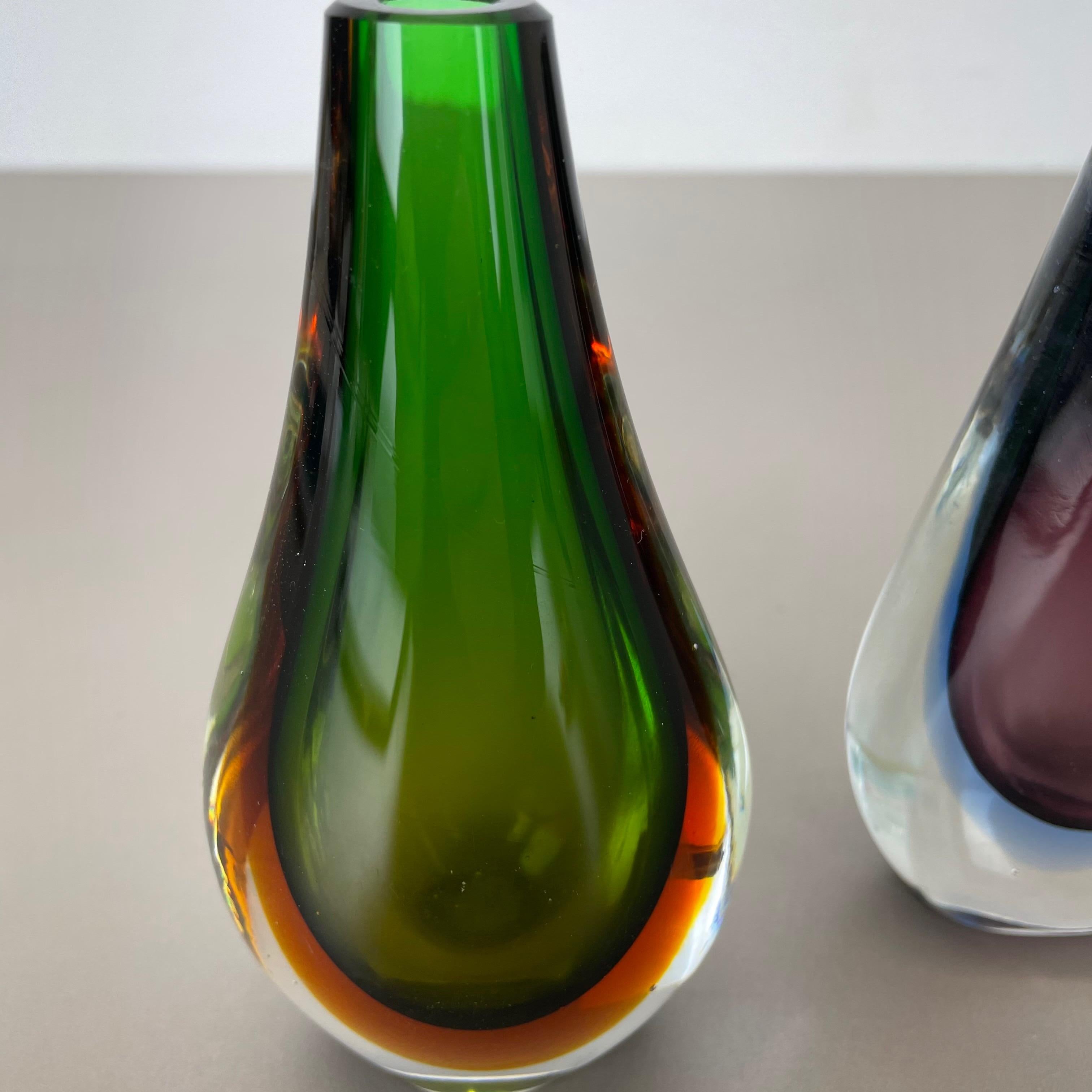 20th Century Rare Set of 2 Organic Multicolor Murano Glass Sommerso Vases, Italy, 1970s For Sale