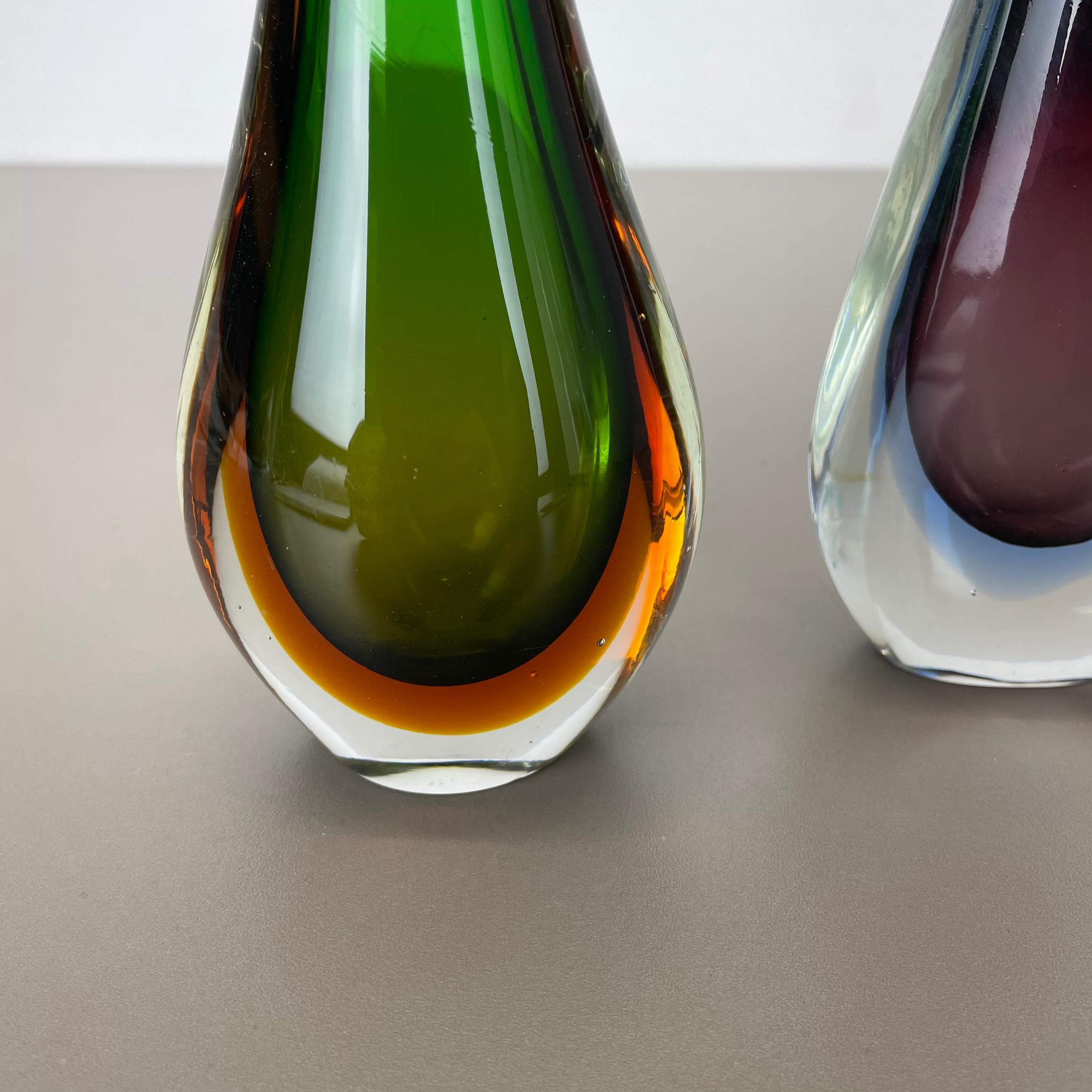 Rare Set of 2 Organic Multicolor Murano Glass Sommerso Vases, Italy, 1970s For Sale 1