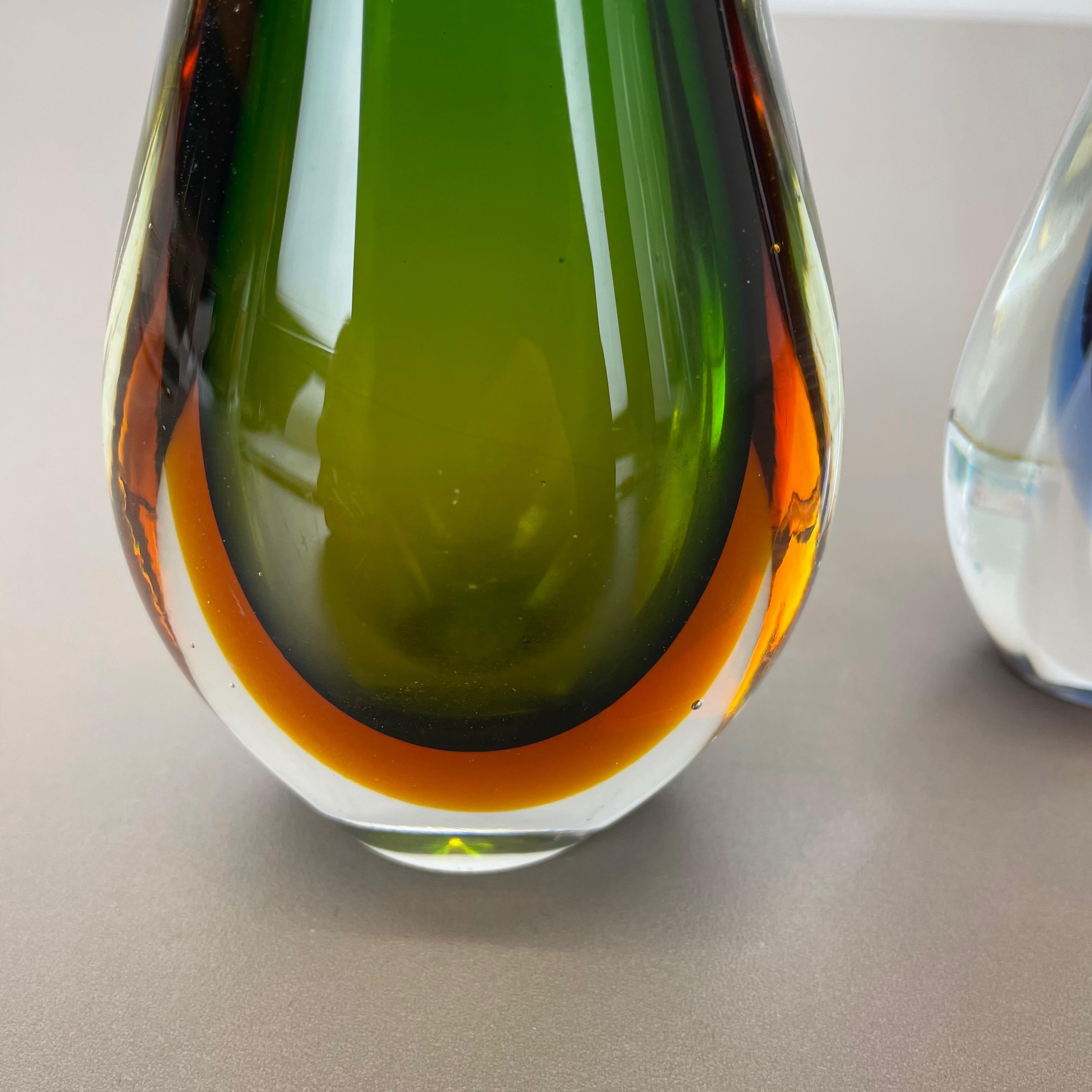 Rare Set of 2 Organic Multicolor Murano Glass Sommerso Vases, Italy, 1970s For Sale 2