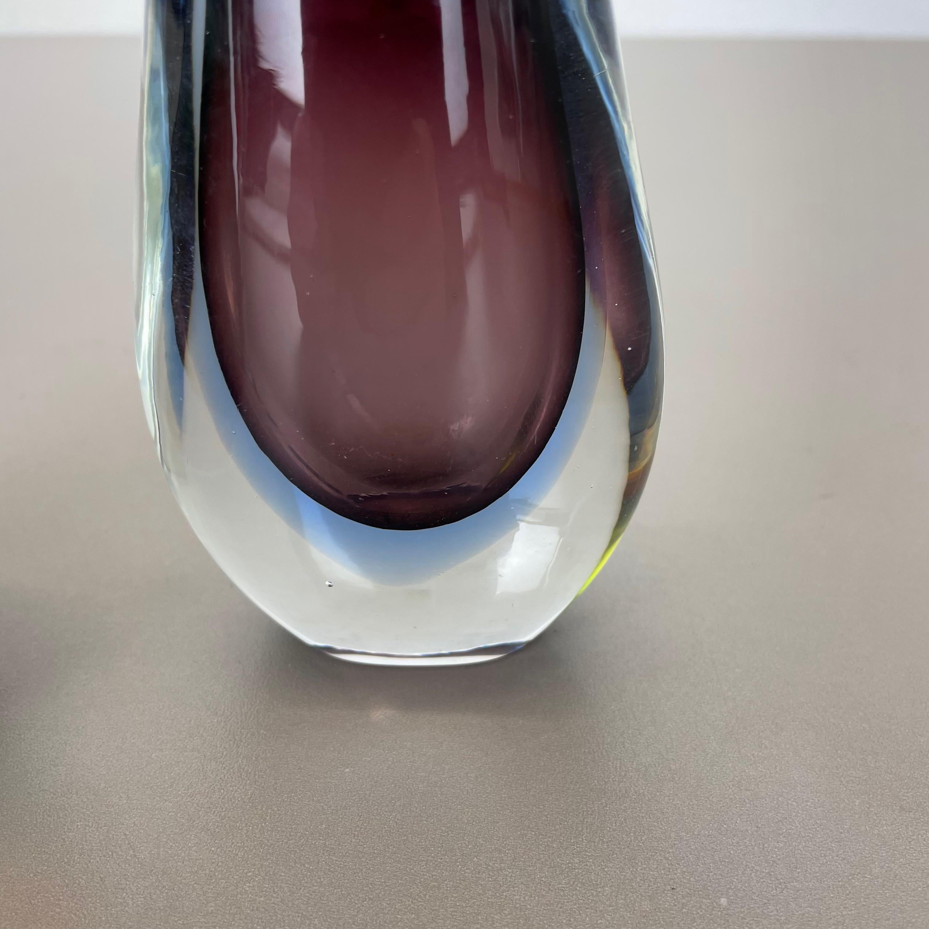 Rare Set of 2 Organic Multicolor Murano Glass Sommerso Vases, Italy, 1970s For Sale 3