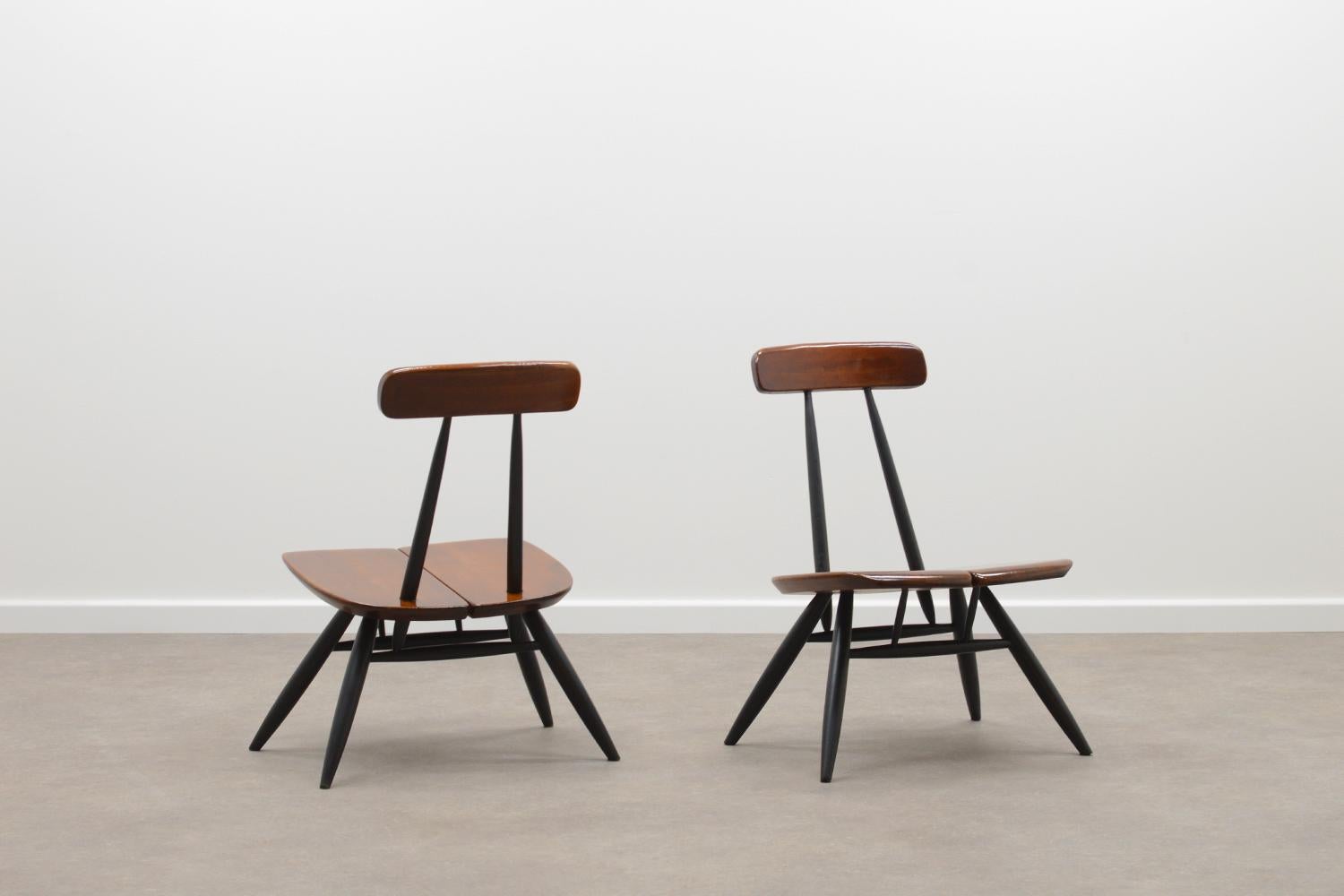 Scandinavian Modern Rare Set of 2 Pirkka Lounge Chairs by Ilmari Tapiovaara for Laukaan Puu 50s