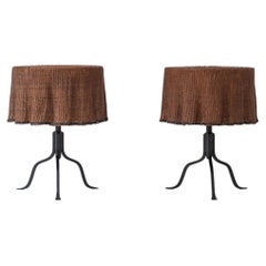 Rare set of 2 ‘Trompe L’Oeil’ wicker side tables, France 1970s