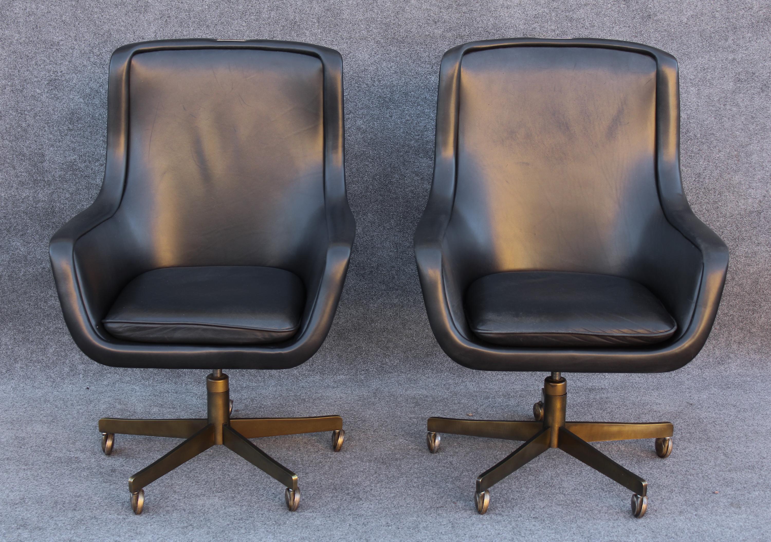 Designed by American design legend Ward Bennett, these chairs were produced in the mid 1980s by Brickel Associates, known for their American construction and exceptional quality. Not many of these chairs exist, and even fewer were made in this size.