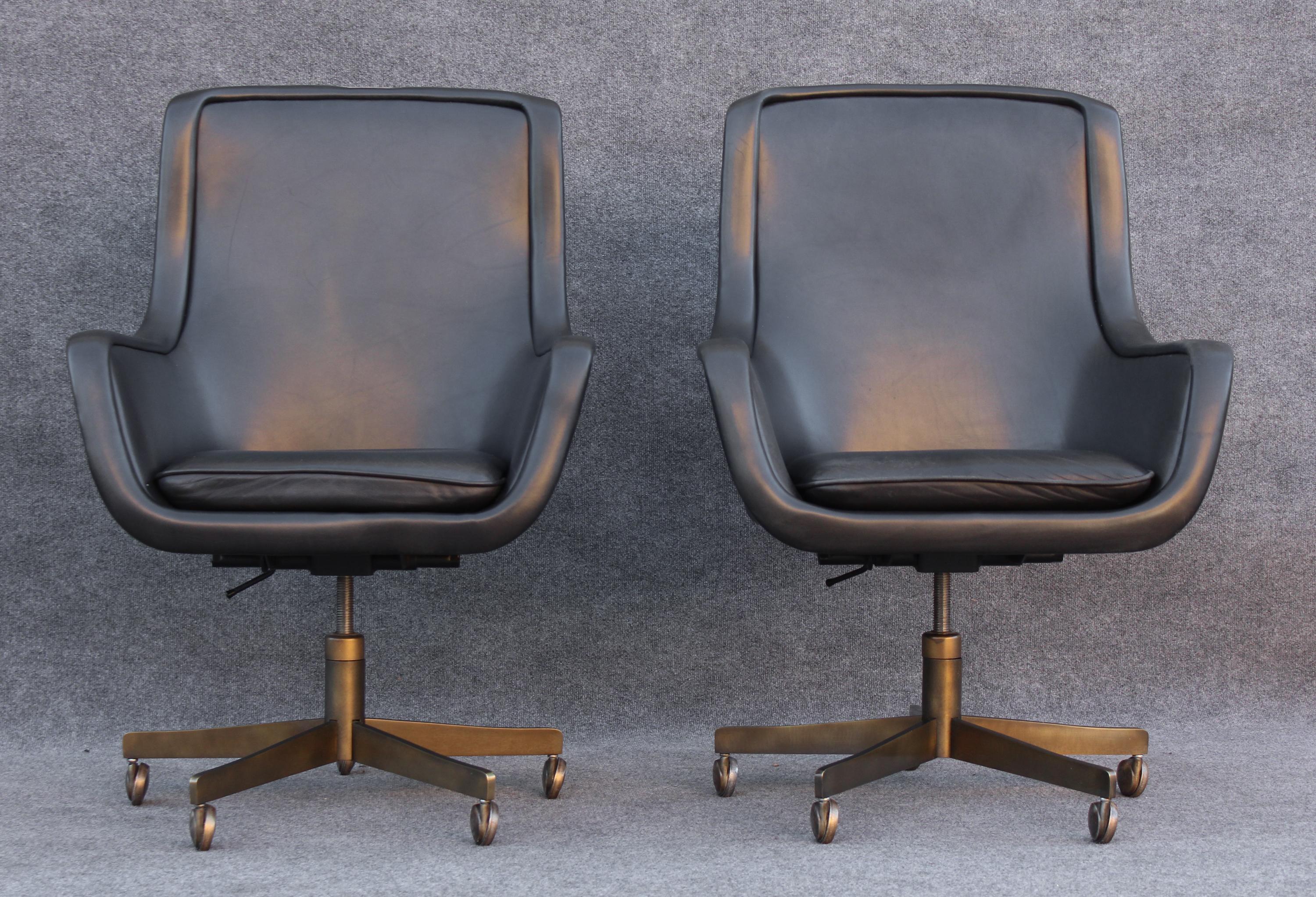 Mid-Century Modern Rare Set of 24 Ward Bennett for Brickel Custom Executive Leather & Brass Chairs For Sale