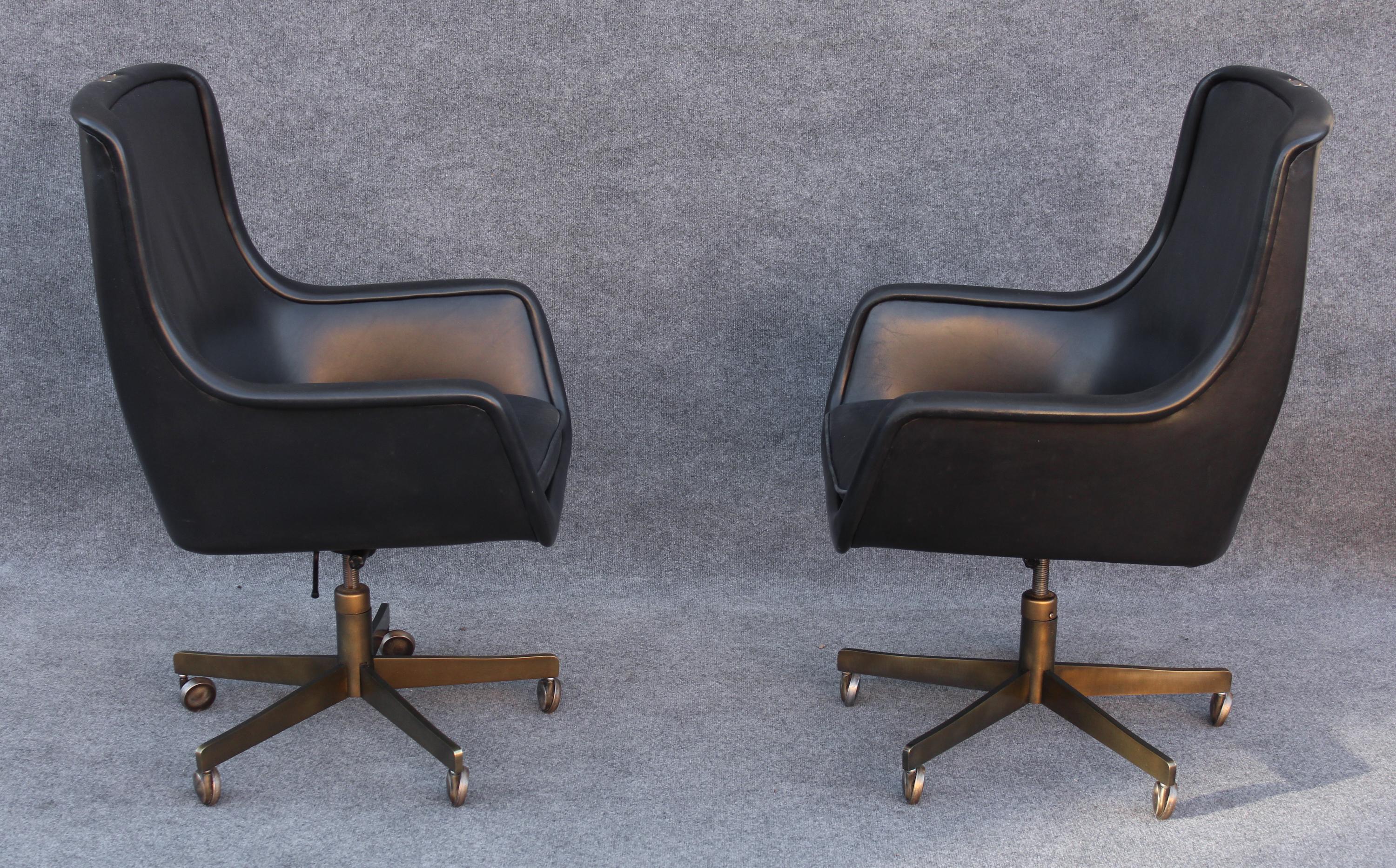 Late 20th Century Rare Set of 24 Ward Bennett for Brickel Custom Executive Leather & Brass Chairs For Sale