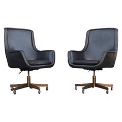 Rare Set of 24 Ward Bennett for Brickel Custom Executive Leather & Brass Chairs
