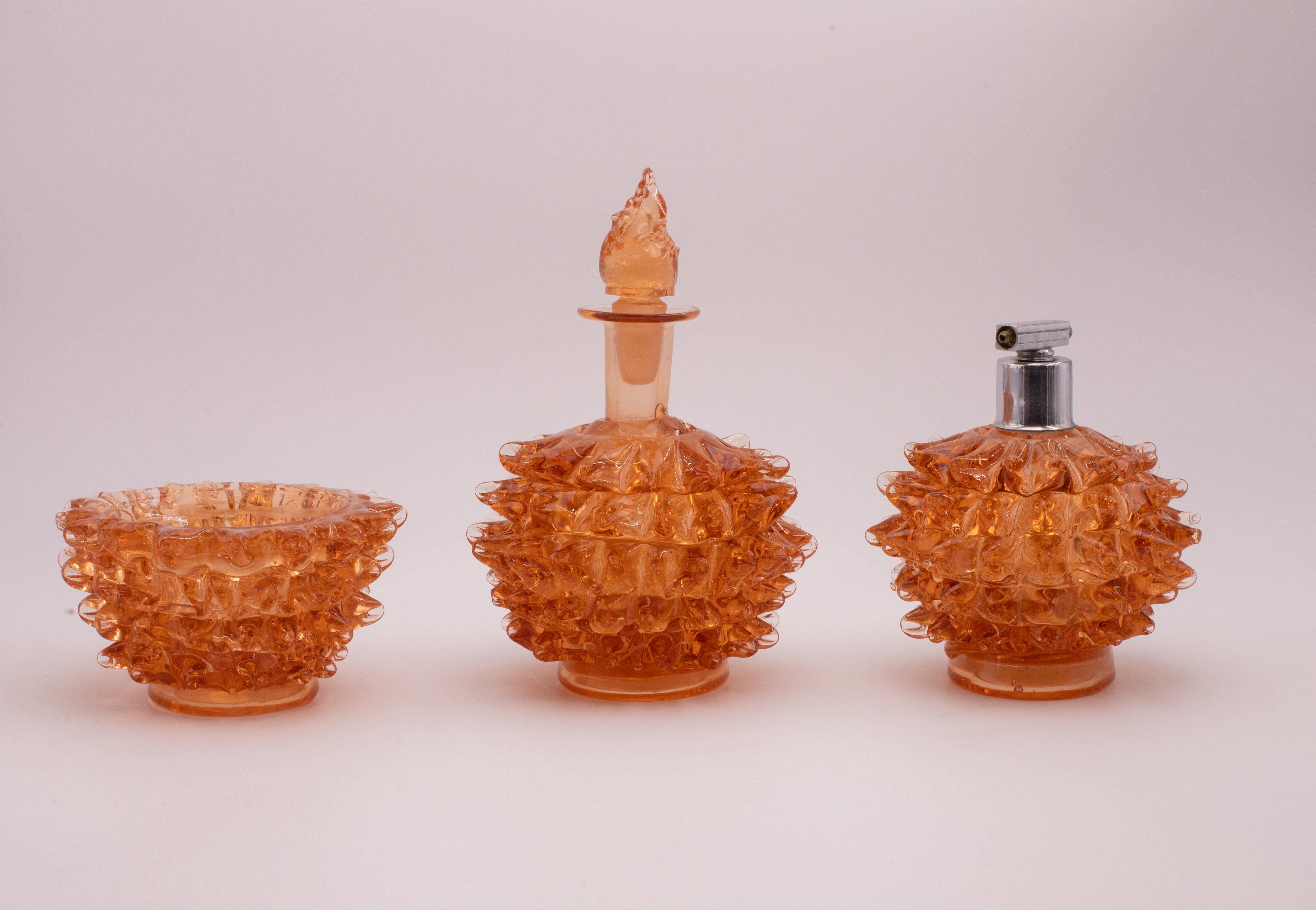 Rare Set of 3 Amber Rostrato Murano Glass Vases by Barovier & Toso, 1940s For Sale 5