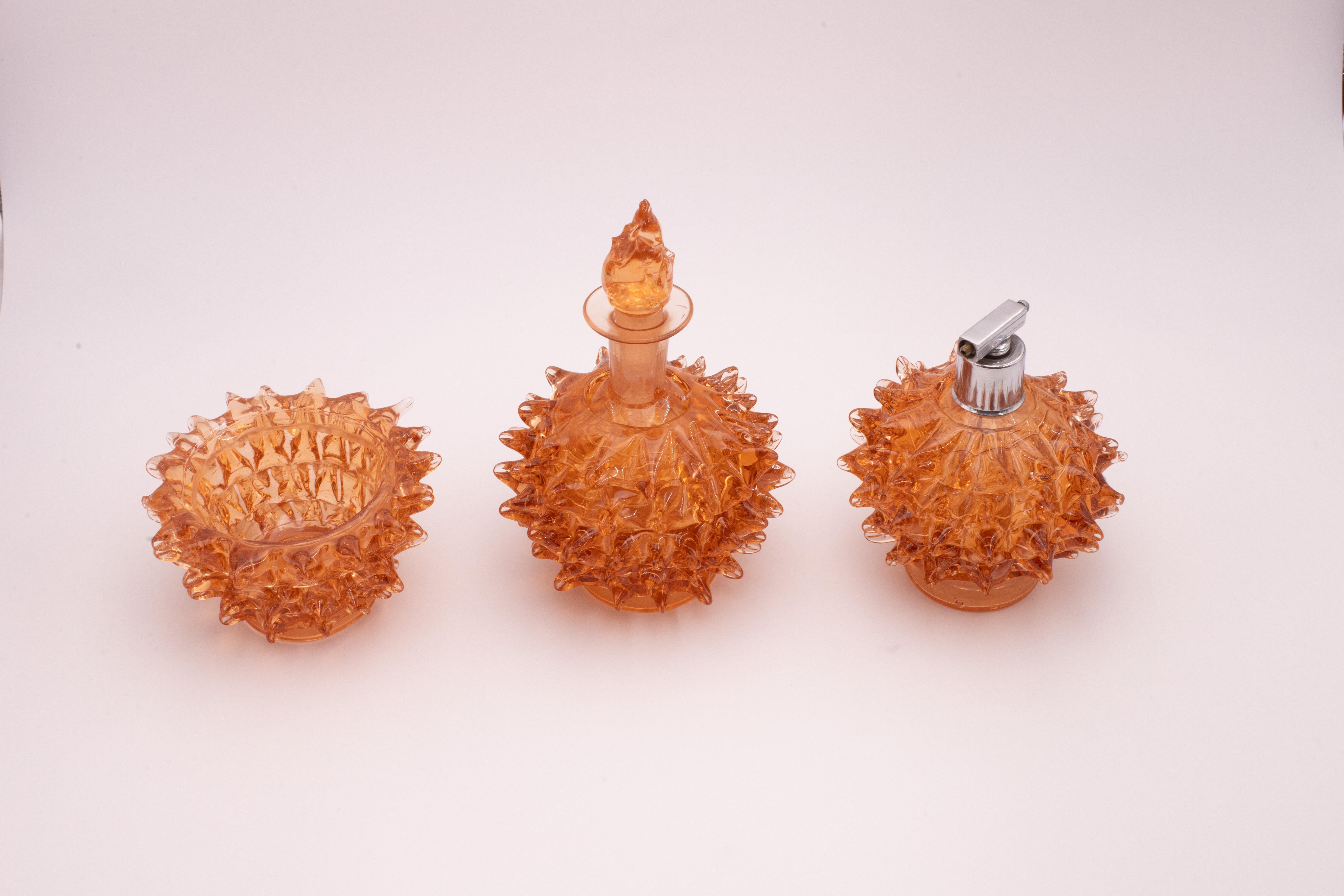 Rare Set of 3 Amber Rostrato Murano Glass Vases by Barovier & Toso, 1940s For Sale 6