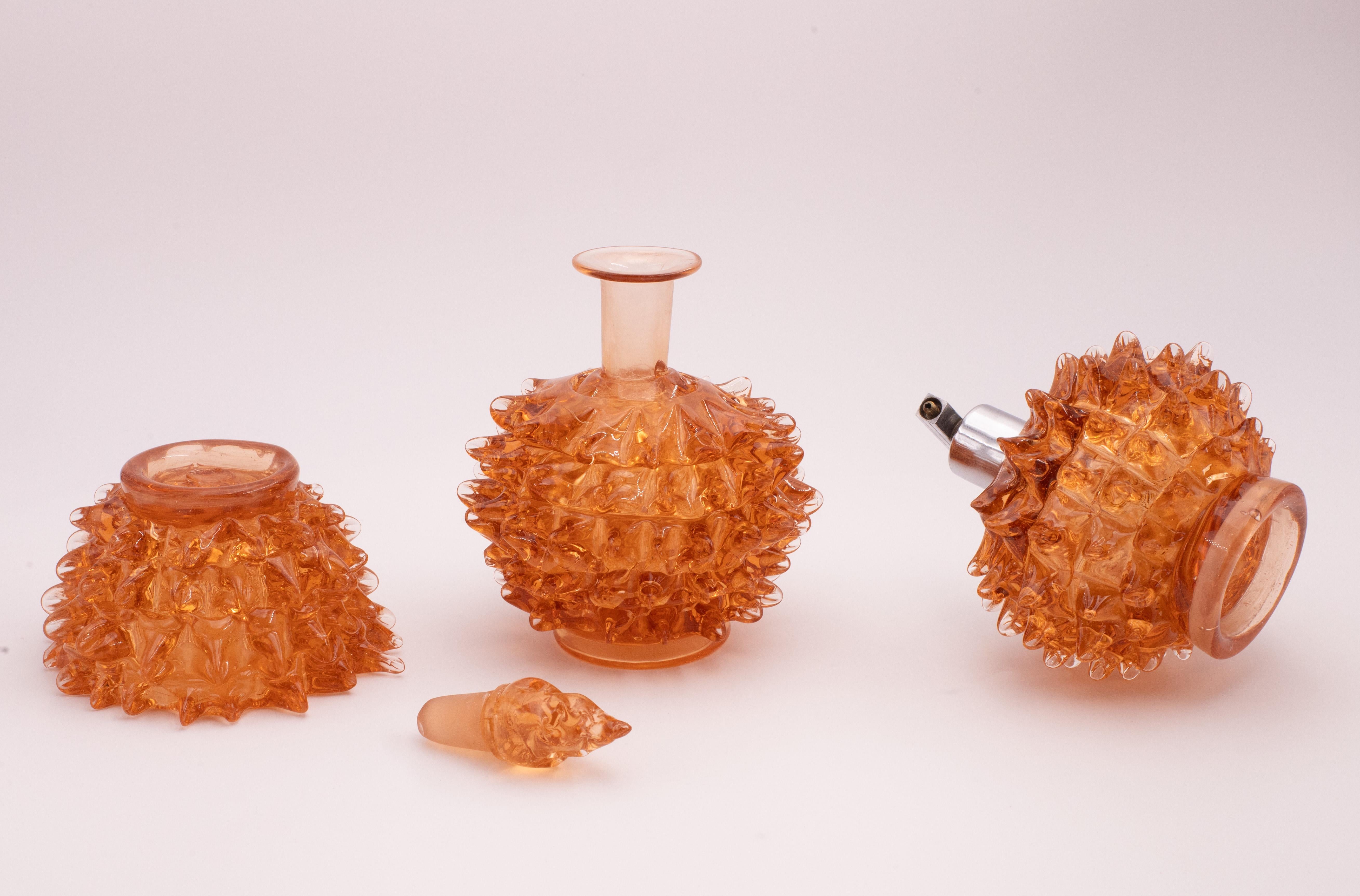 Rare Set of 3 Amber Rostrato Murano Glass Vases by Barovier & Toso, 1940s For Sale 7