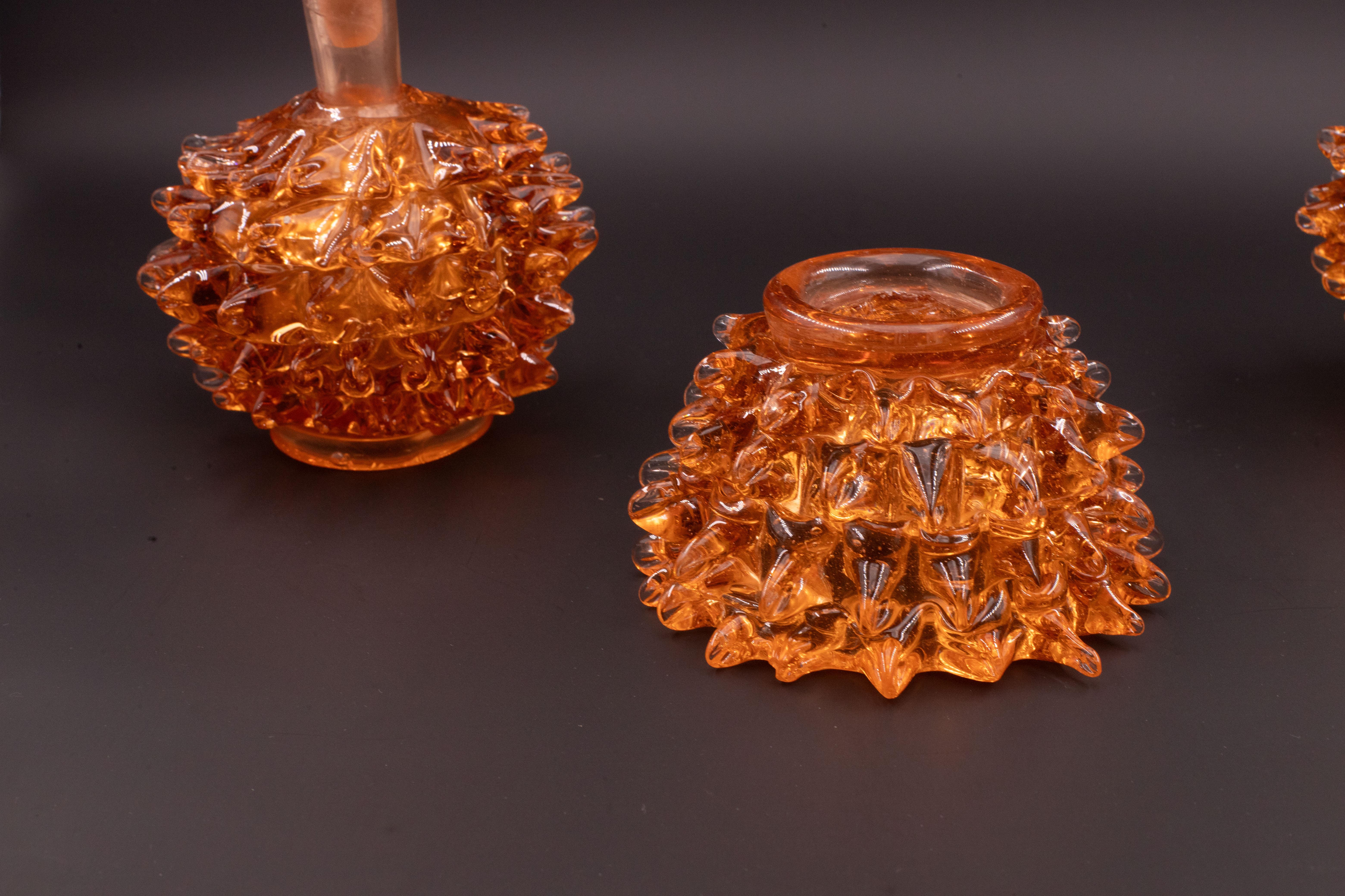 Rare Set of 3 Amber Rostrato Murano Glass Vases by Barovier & Toso, 1940s In Good Condition For Sale In Roma, IT